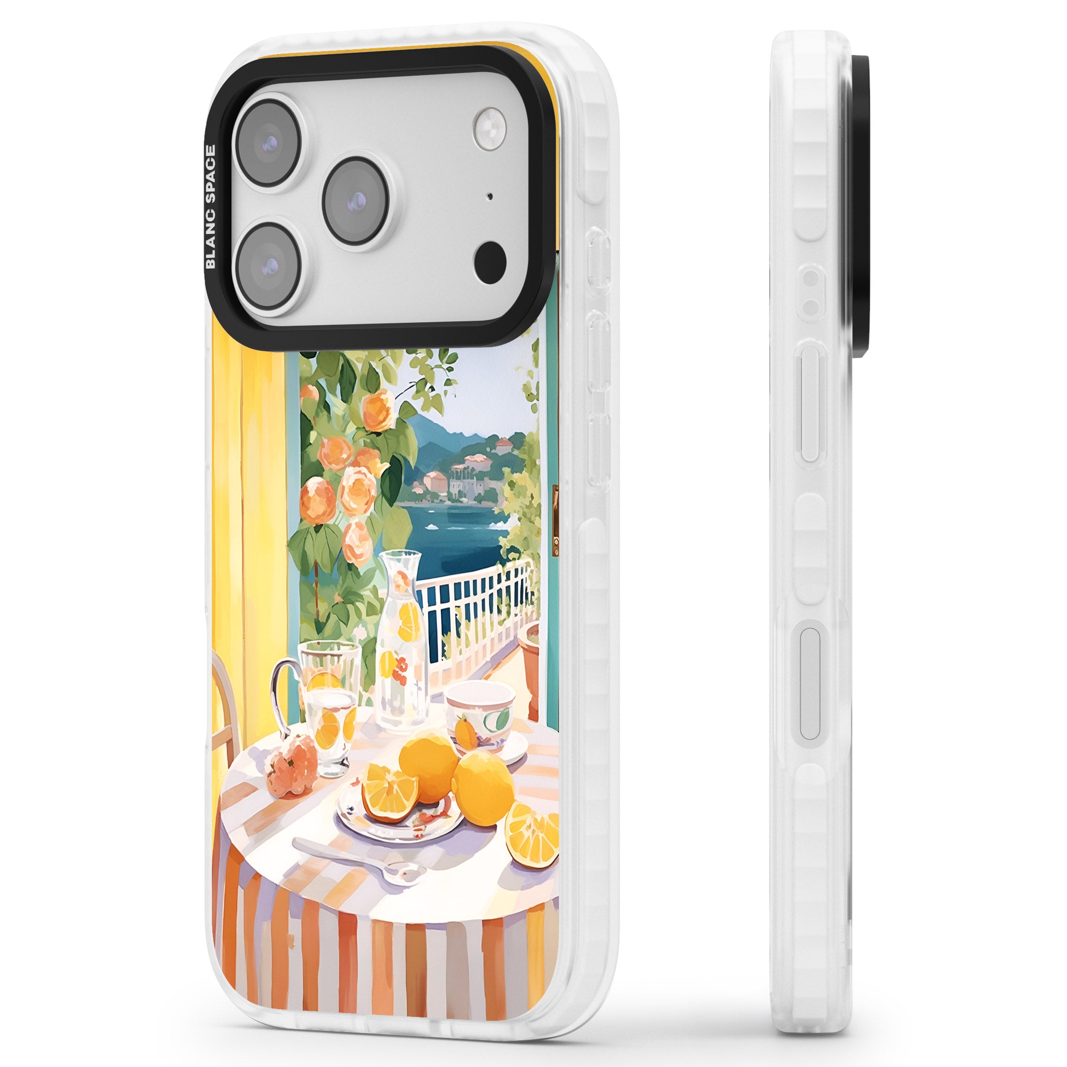Amalfi Breakfast Balcony iPhone 17 Pro Impact Clear Phone Case Side Profile