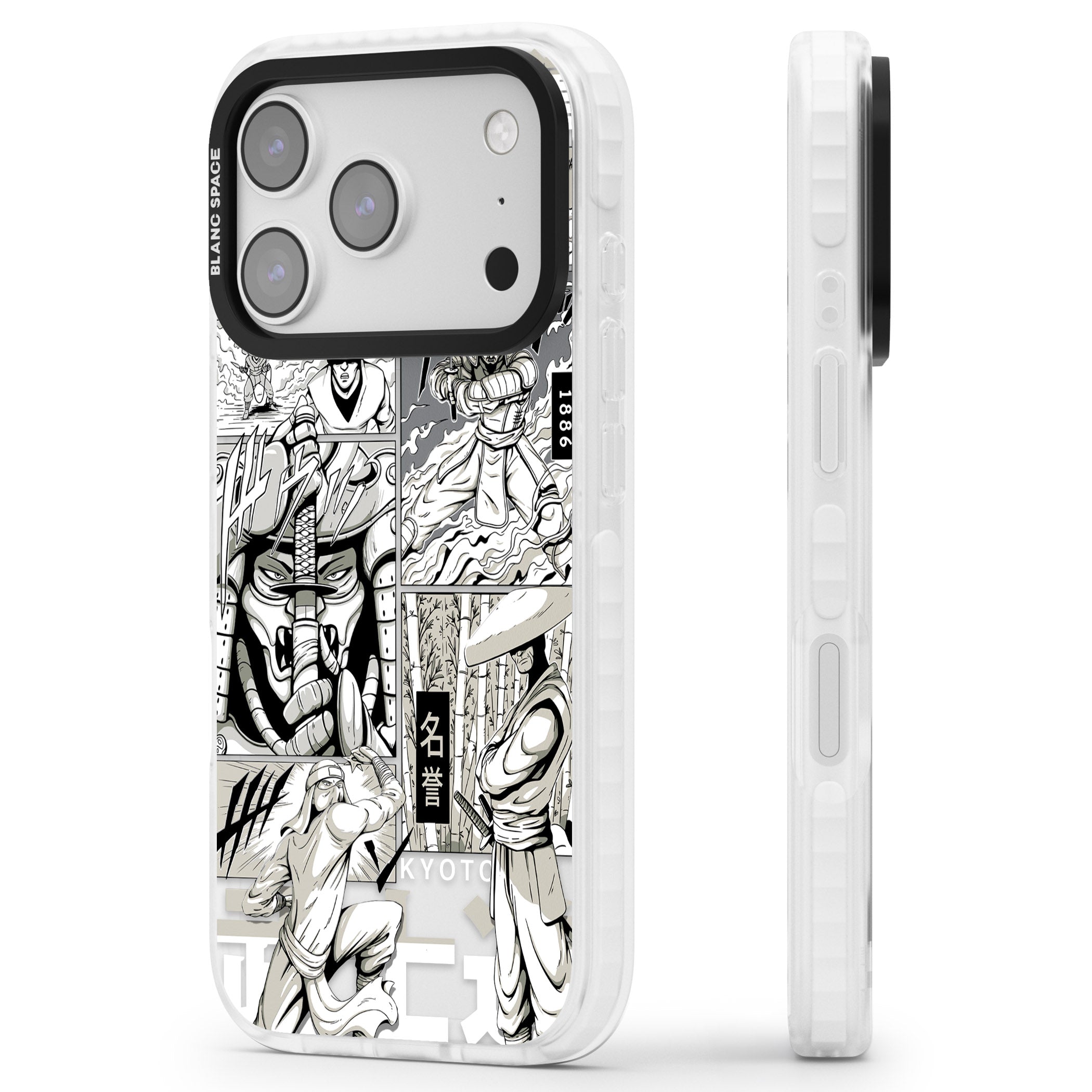 Greyscale Anime Comic iPhone 17 Pro Impact Clear Phone Case Side Profile