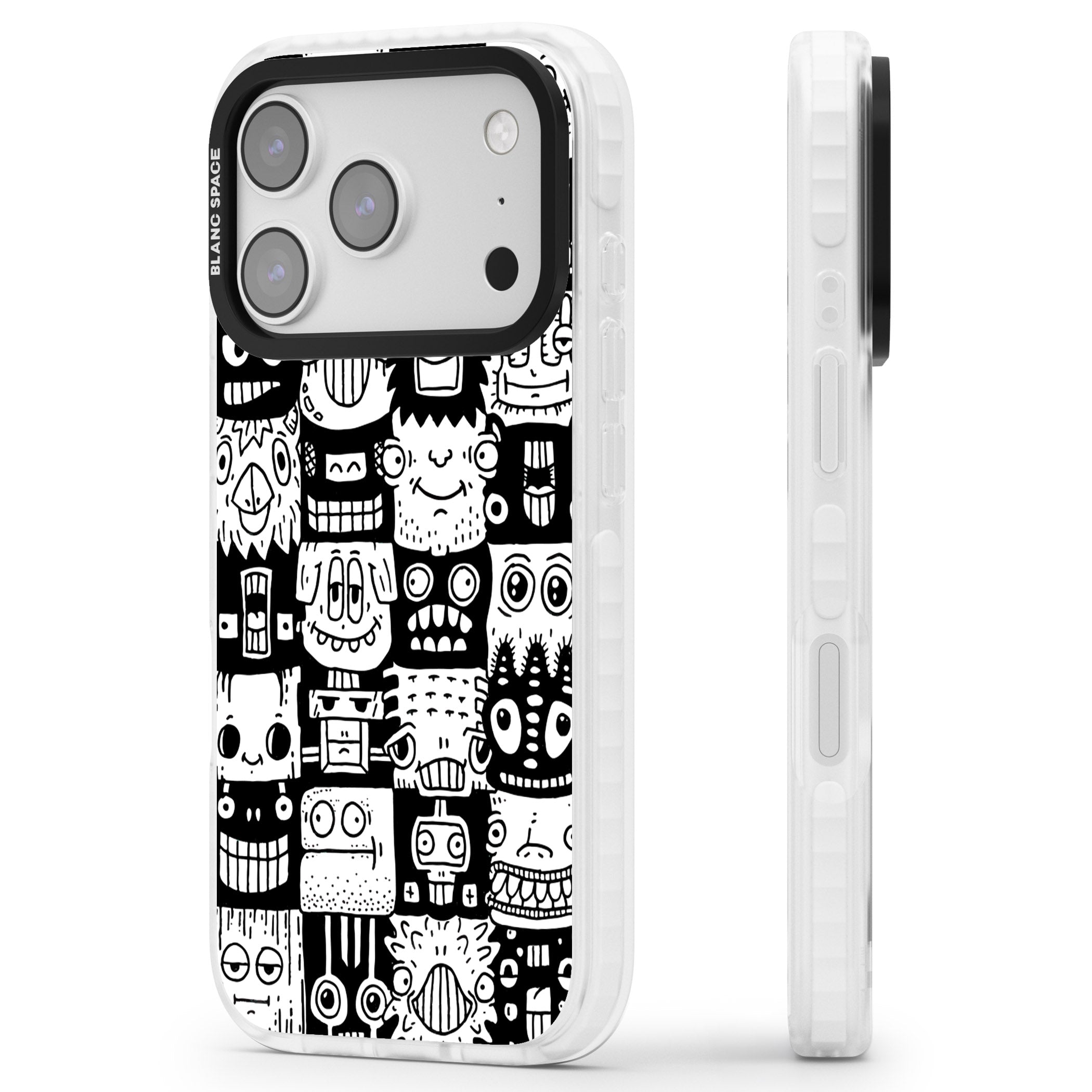 Checkerboard Heads iPhone 17 Pro Impact Clear Phone Case Side Profile