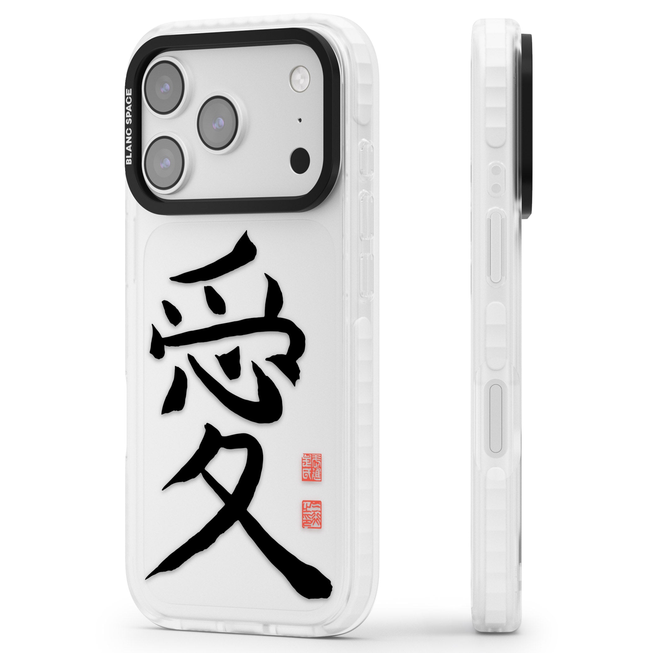 Japanese Kanji Love iPhone 17 Pro Impact Clear Phone Case Side Profile