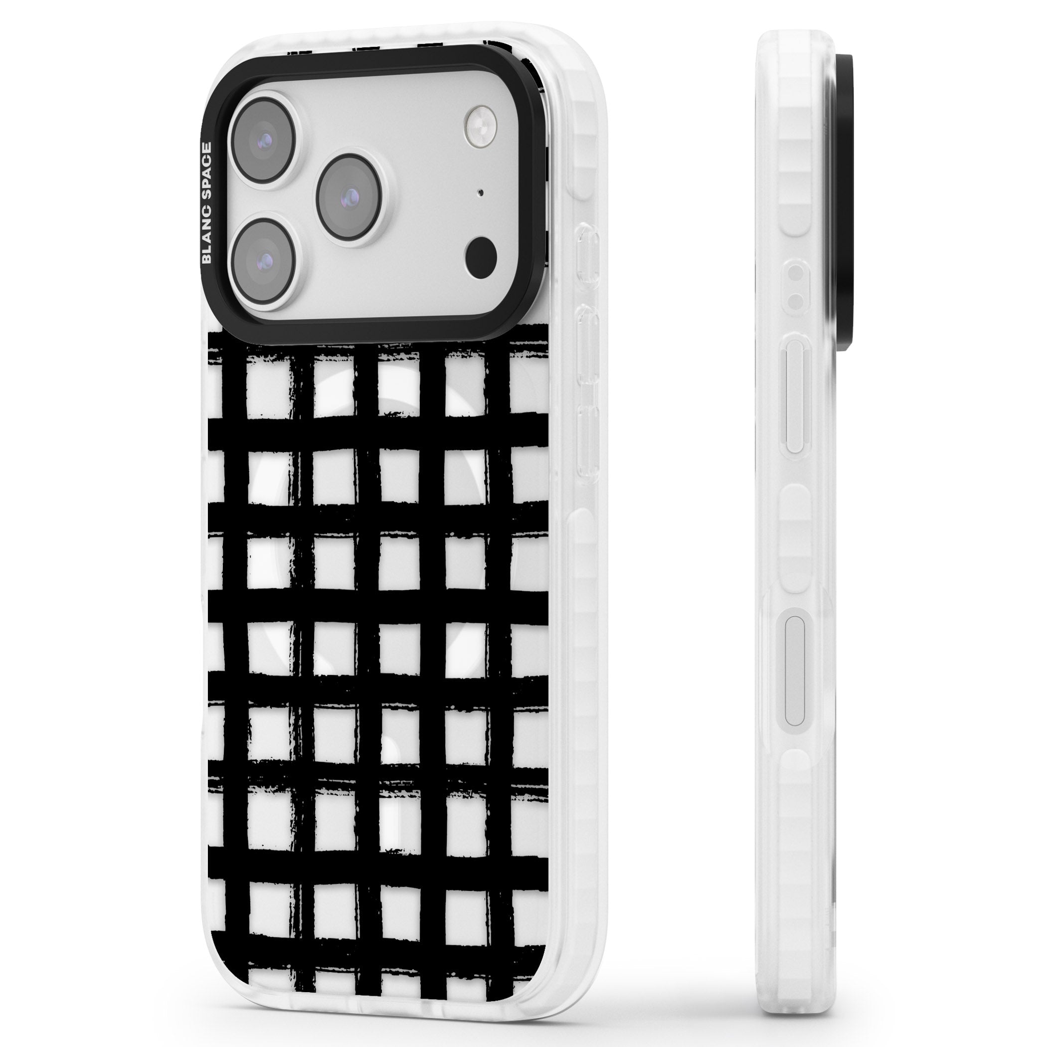 Messy Black Grid Clear iPhone 17 Pro Impact Pro Clear Phone Case Side Profile