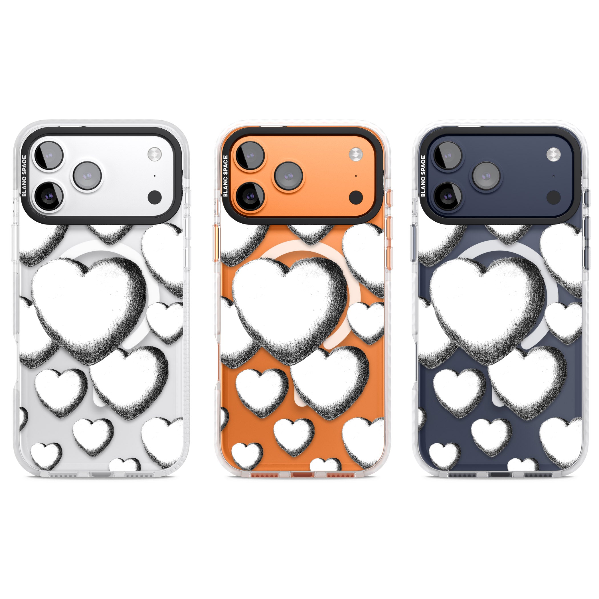 Hand Drawn Hearts iPhone 17 Pro Impact Pro Clear Phone Case APT Impact Protection