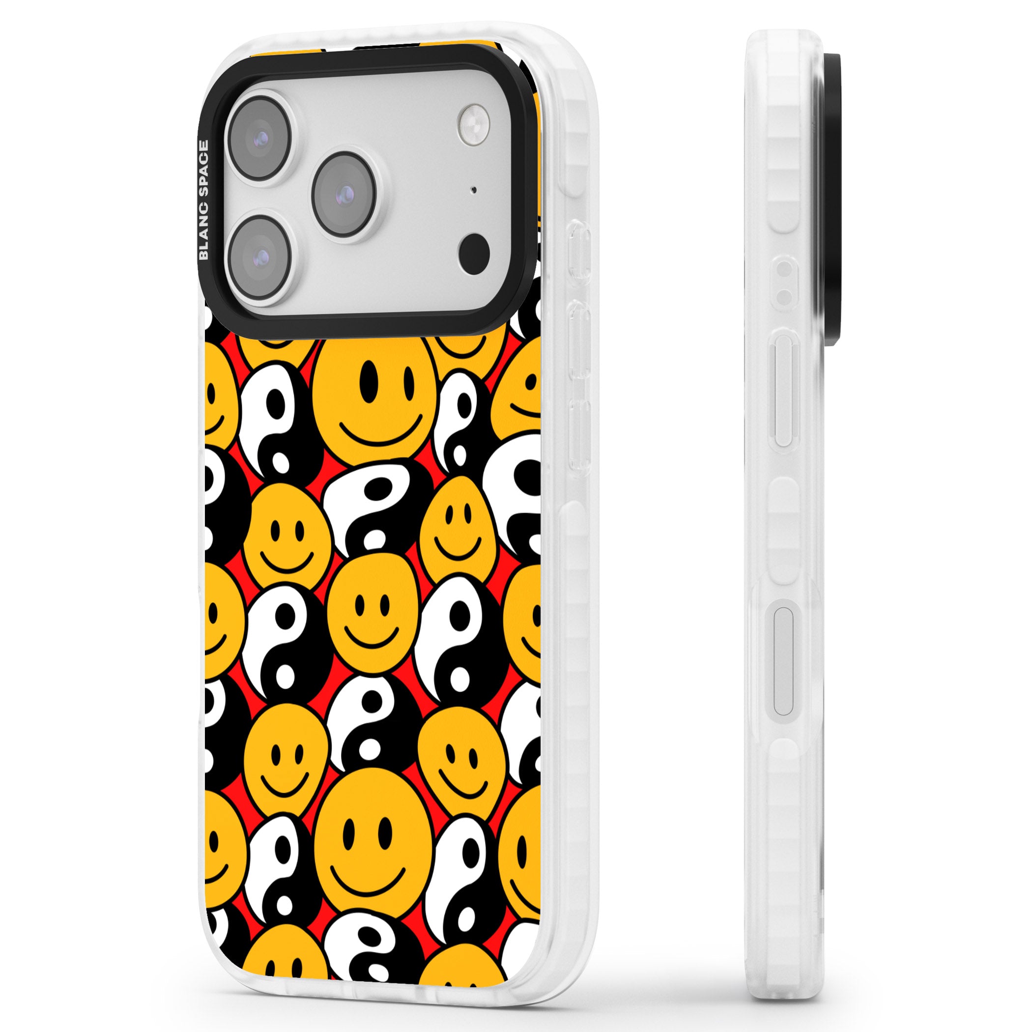 Yin Yang & Faces iPhone 17 Pro Impact Pro Clear Phone Case Side Profile