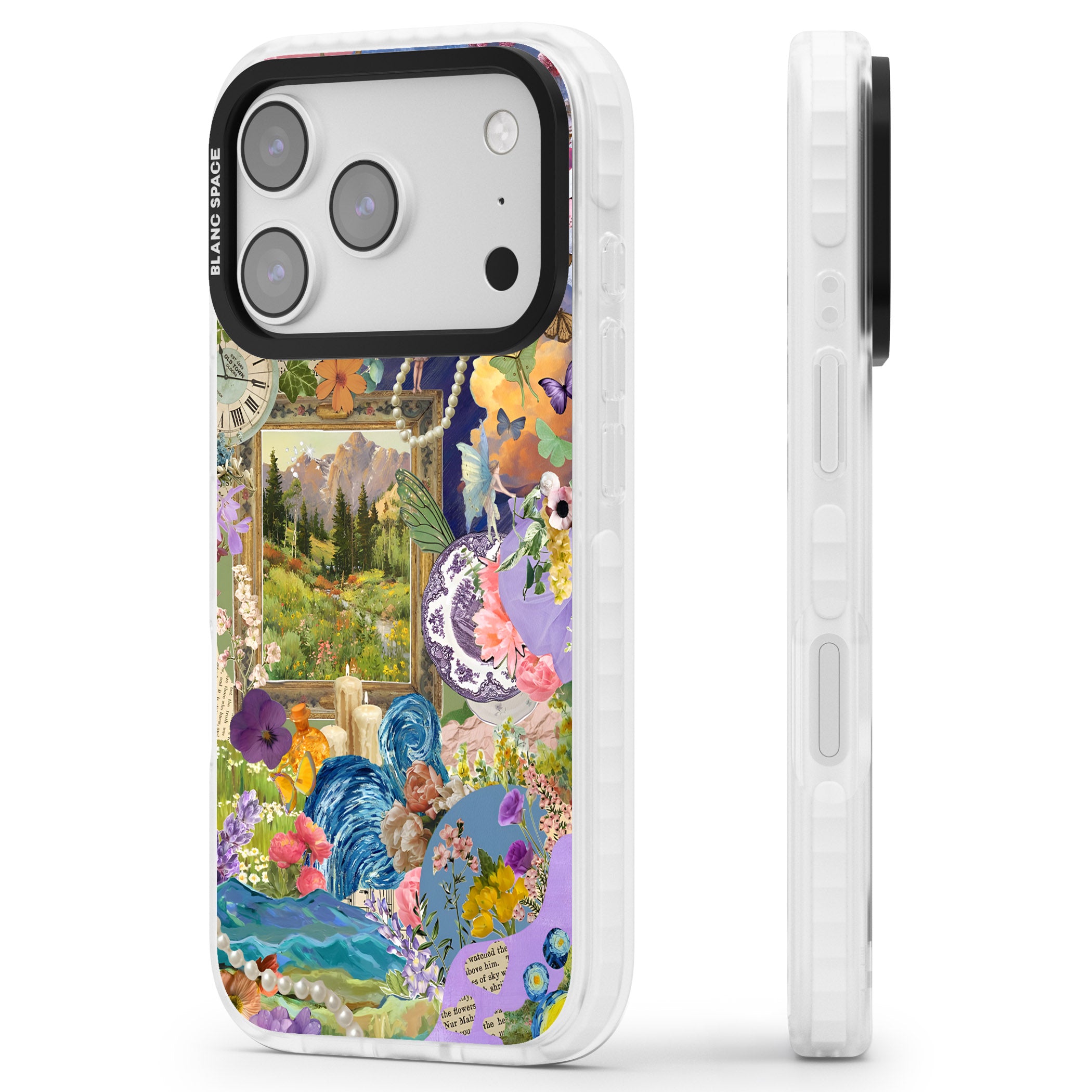 Vibrant Whimsy Collage iPhone 17 Pro Impact Pro Clear Phone Case Side Profile