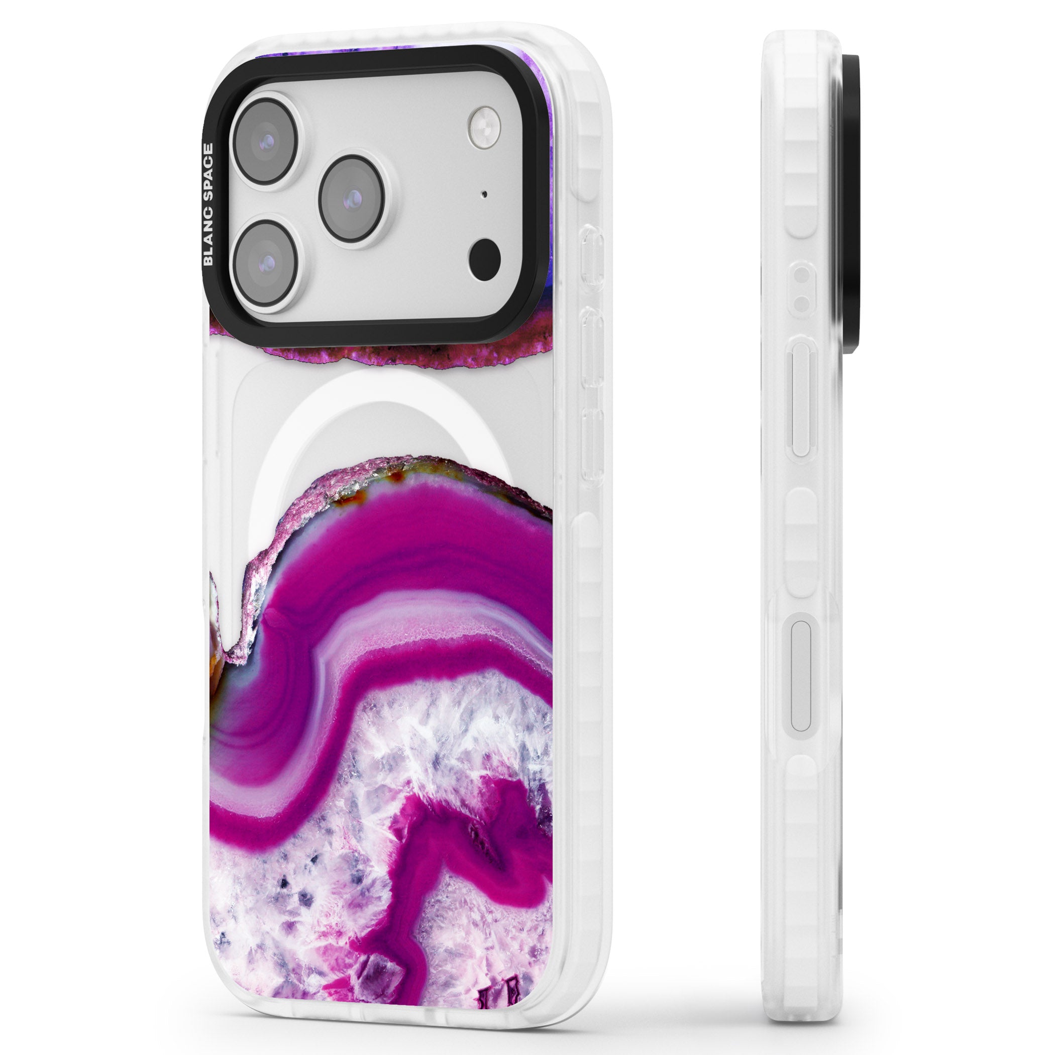 Amethyst Crystal Slice iPhone 17 Pro Impact Pro Clear Phone Case Side Profile