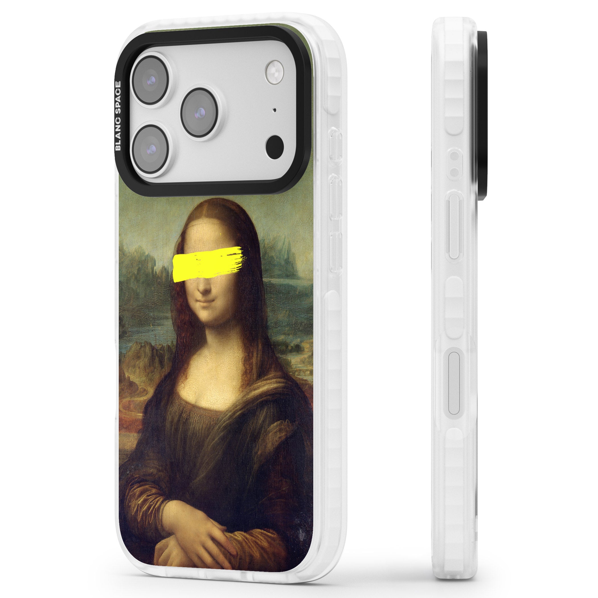 Vandaled Mona Lisa iPhone 17 Pro Impact Pro Clear Phone Case Side Profile