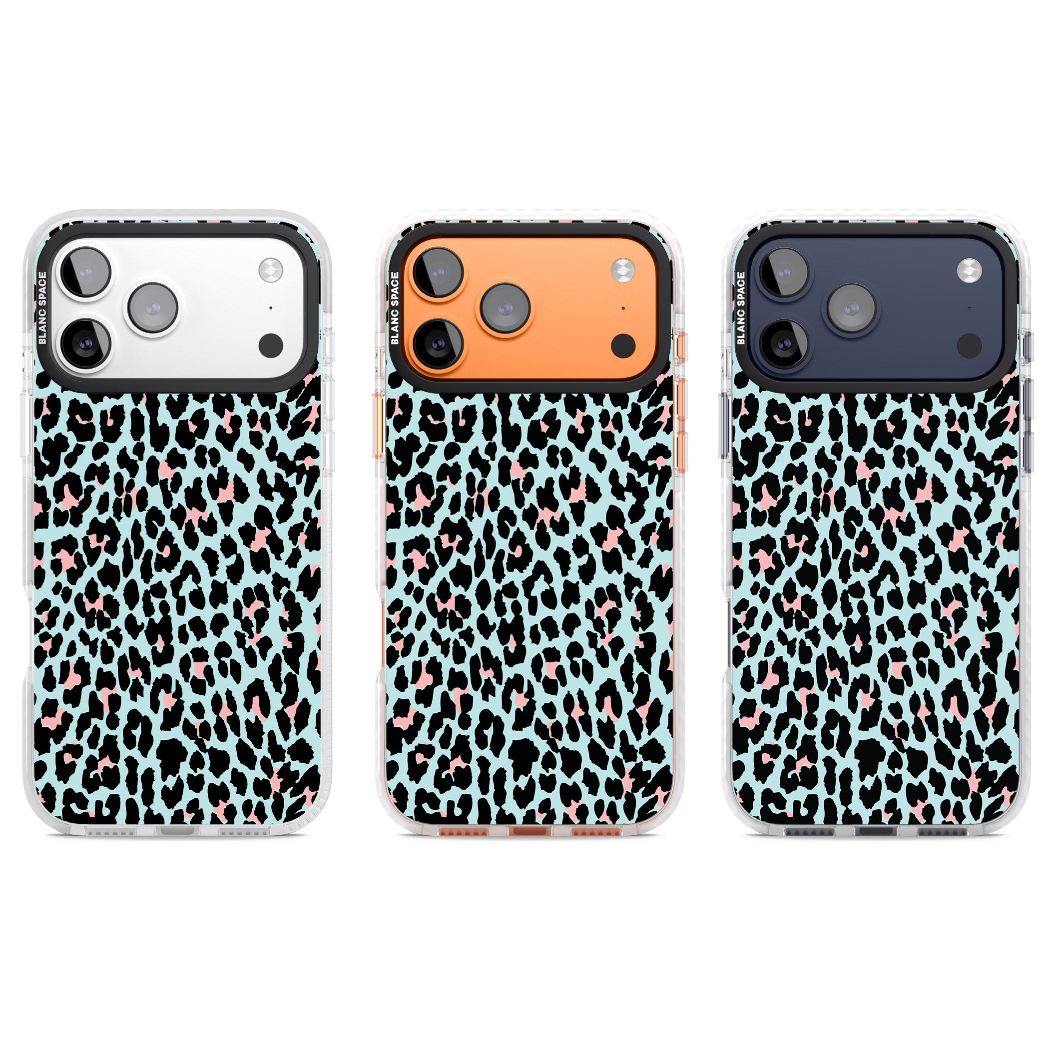 Pastel Blue & Pink Leopard Print iPhone 17 Pro Impact Pro Clear Phone Case APT Impact Protection