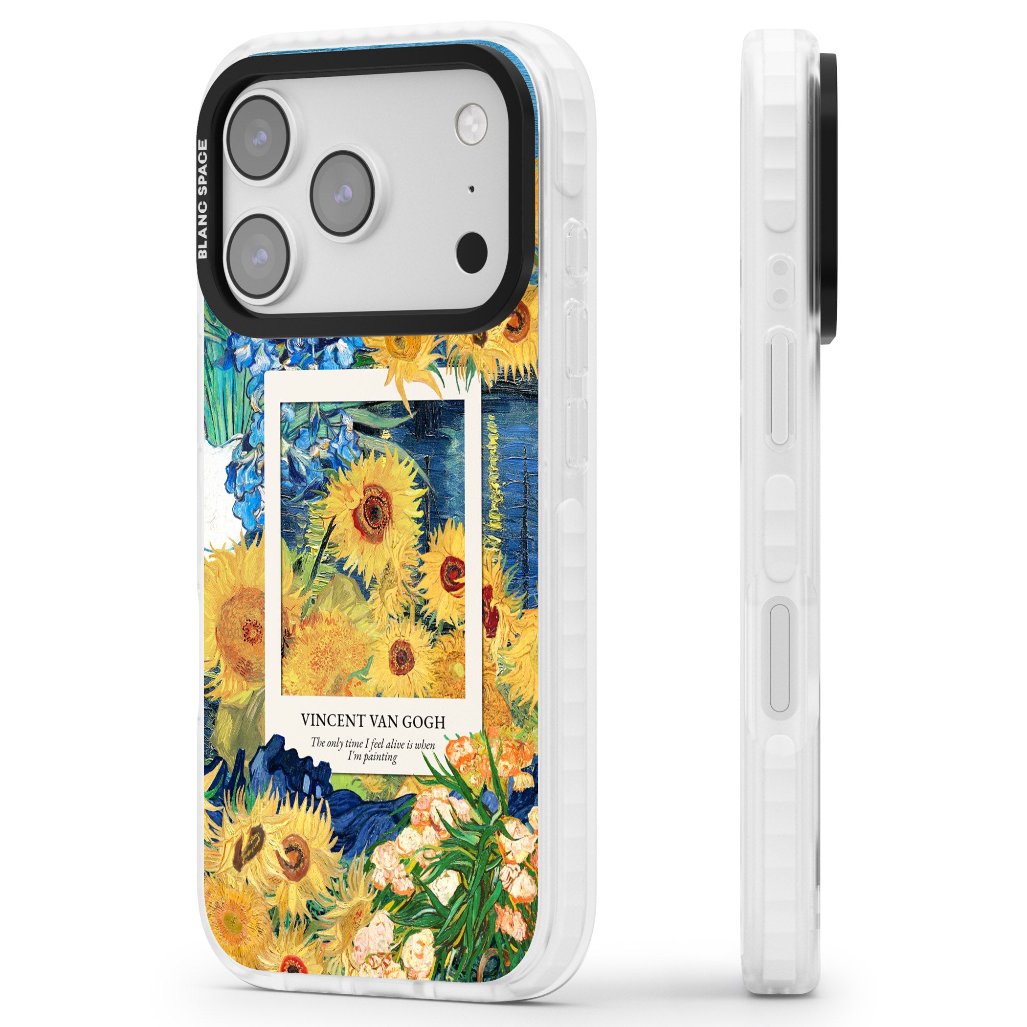 Van Gogh Sunflowers iPhone 17 Pro Impact Pro Clear Phone Case Side Profile