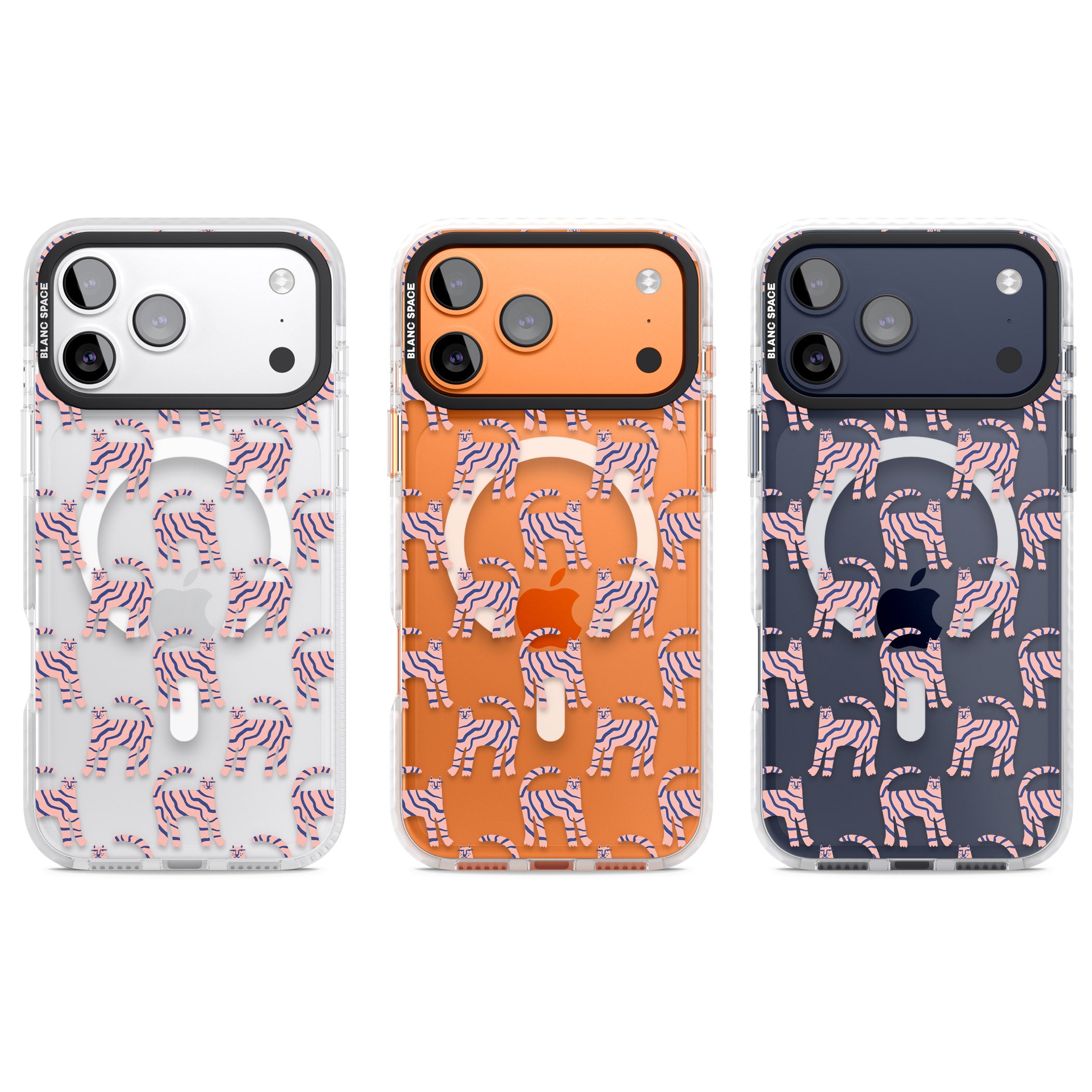 Pink And Blue Cat Pattern iPhone 17 Pro Impact Pro Clear Phone Case APT Impact Protection