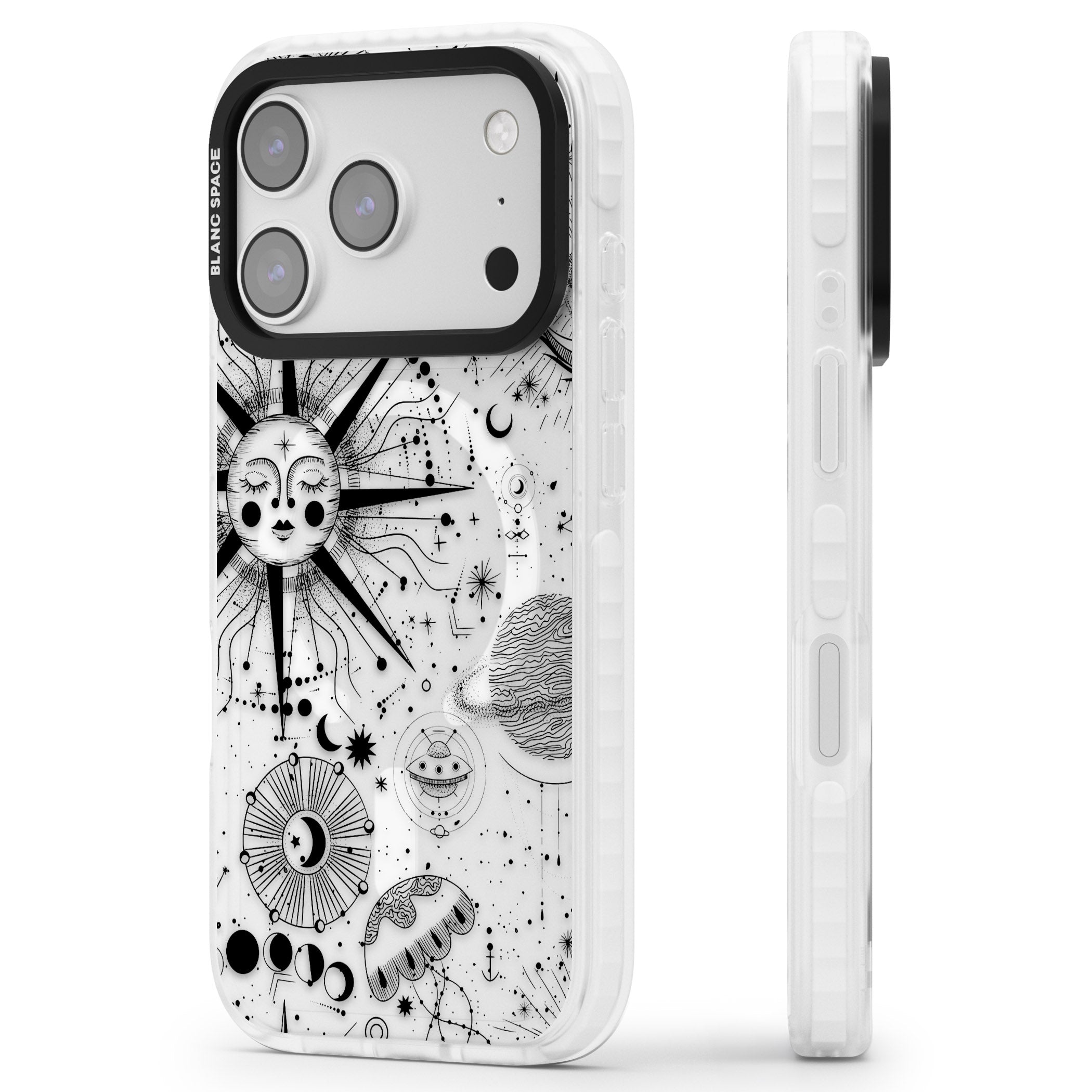 Cosmic Sun Zodiac iPhone 17 Pro Impact Pro Clear Phone Case Side Profile