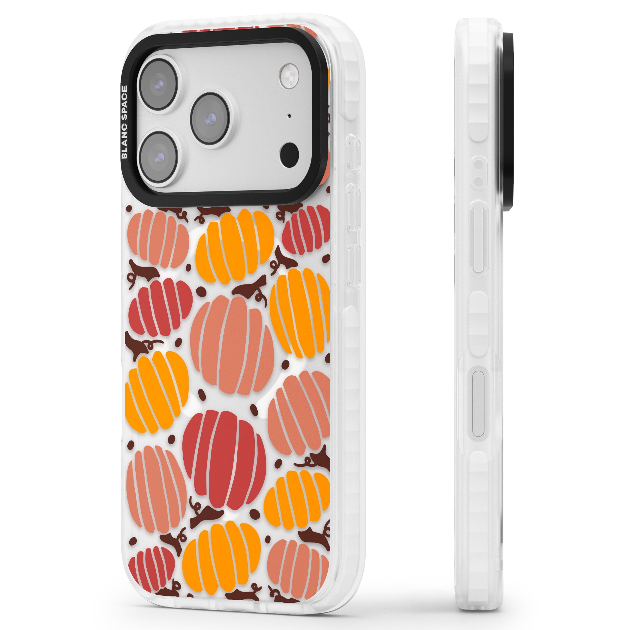 Autumn Pumpkin Patch iPhone 17 Pro Impact Pro Clear Phone Case Side Profile