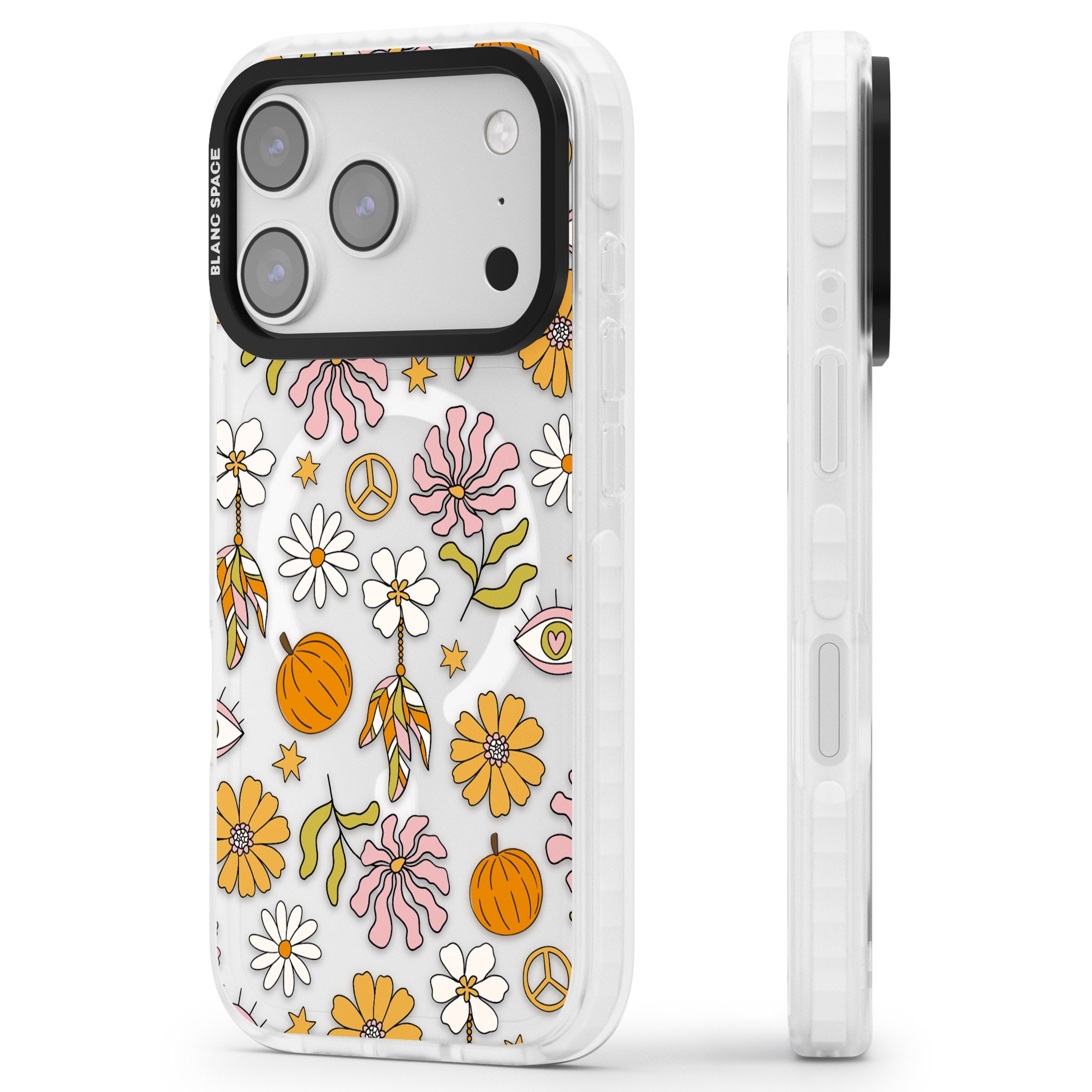 Retro Boho Fall Floral iPhone 17 Pro Impact Pro Clear Phone Case Side Profile