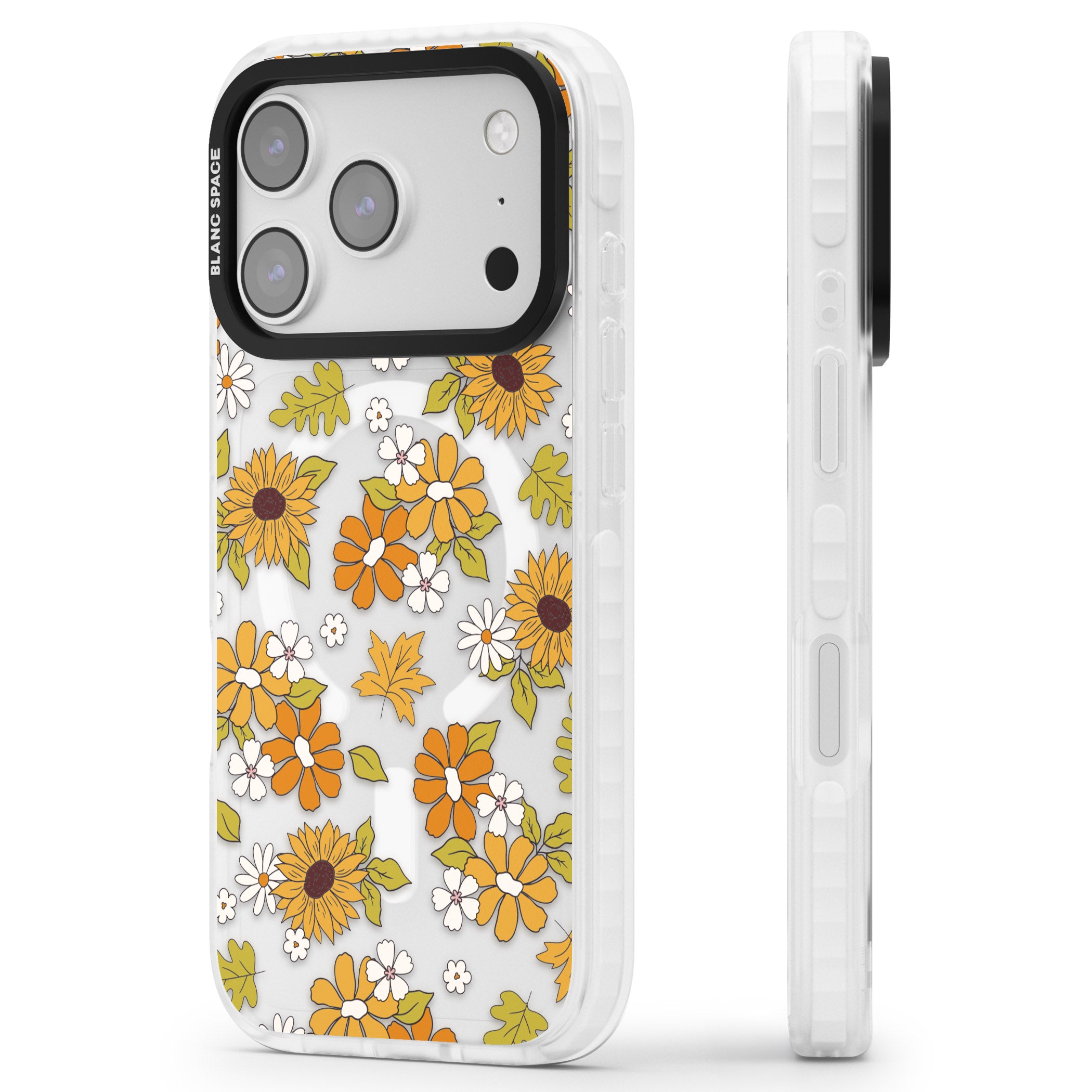 Boho Sunflowers iPhone 17 Pro Impact Pro Clear Phone Case Side Profile