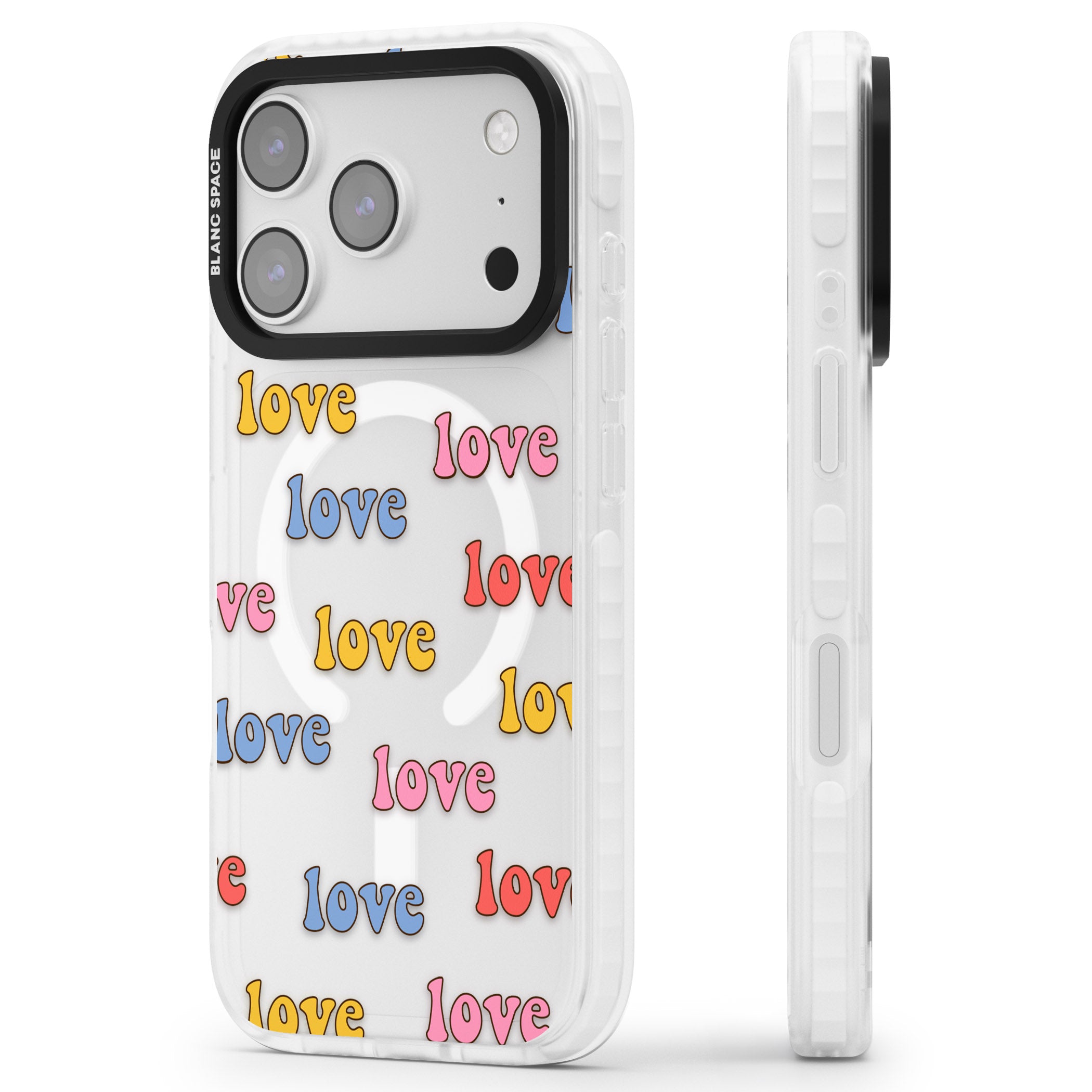 Love Pattern iPhone 17 Pro Impact Pro Clear Phone Case Side Profile