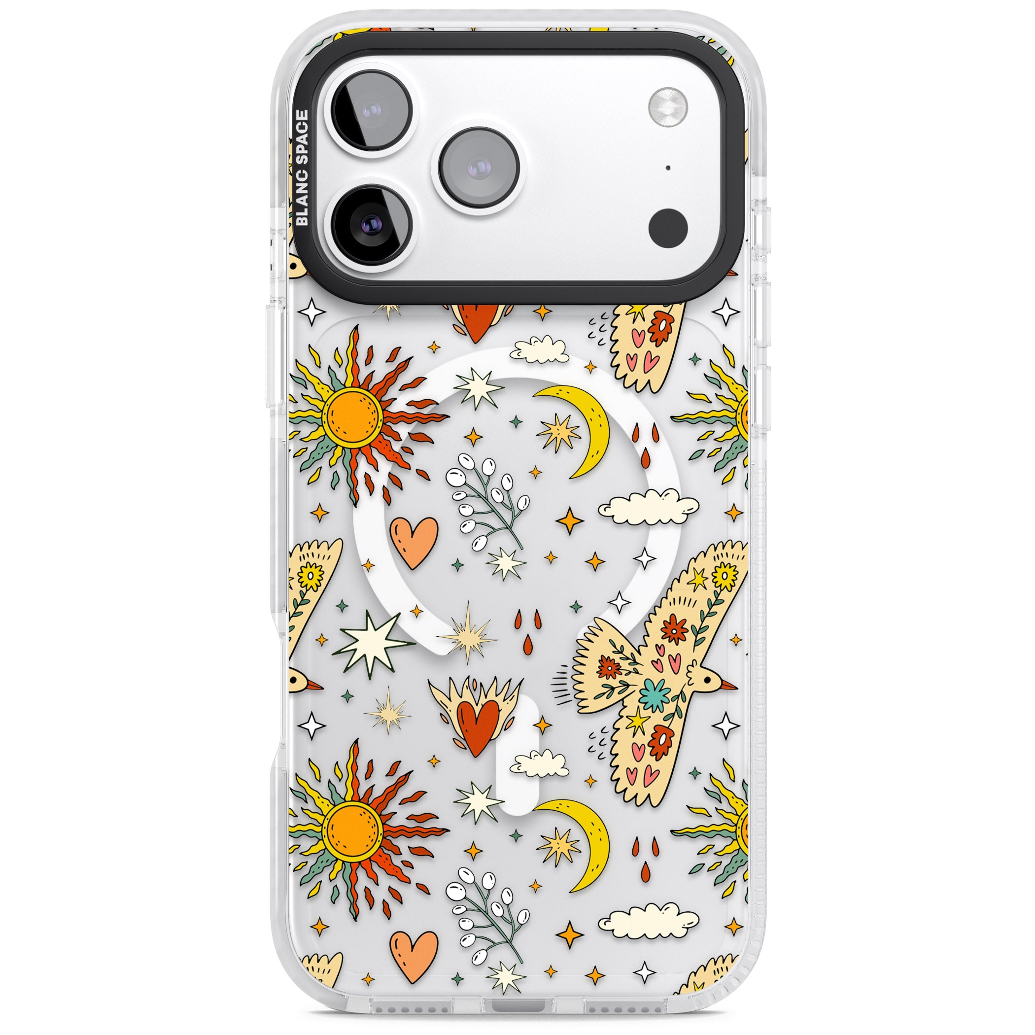 Boho Celestial Floral Bird Sun iPhone 17 Pro Impact Pro Clear Phone Case