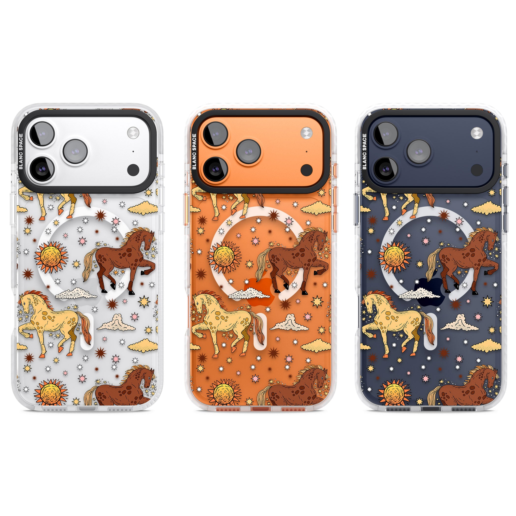 Boho Celestial Wild Horses iPhone 17 Pro Impact Pro Clear Phone Case APT Impact Protection
