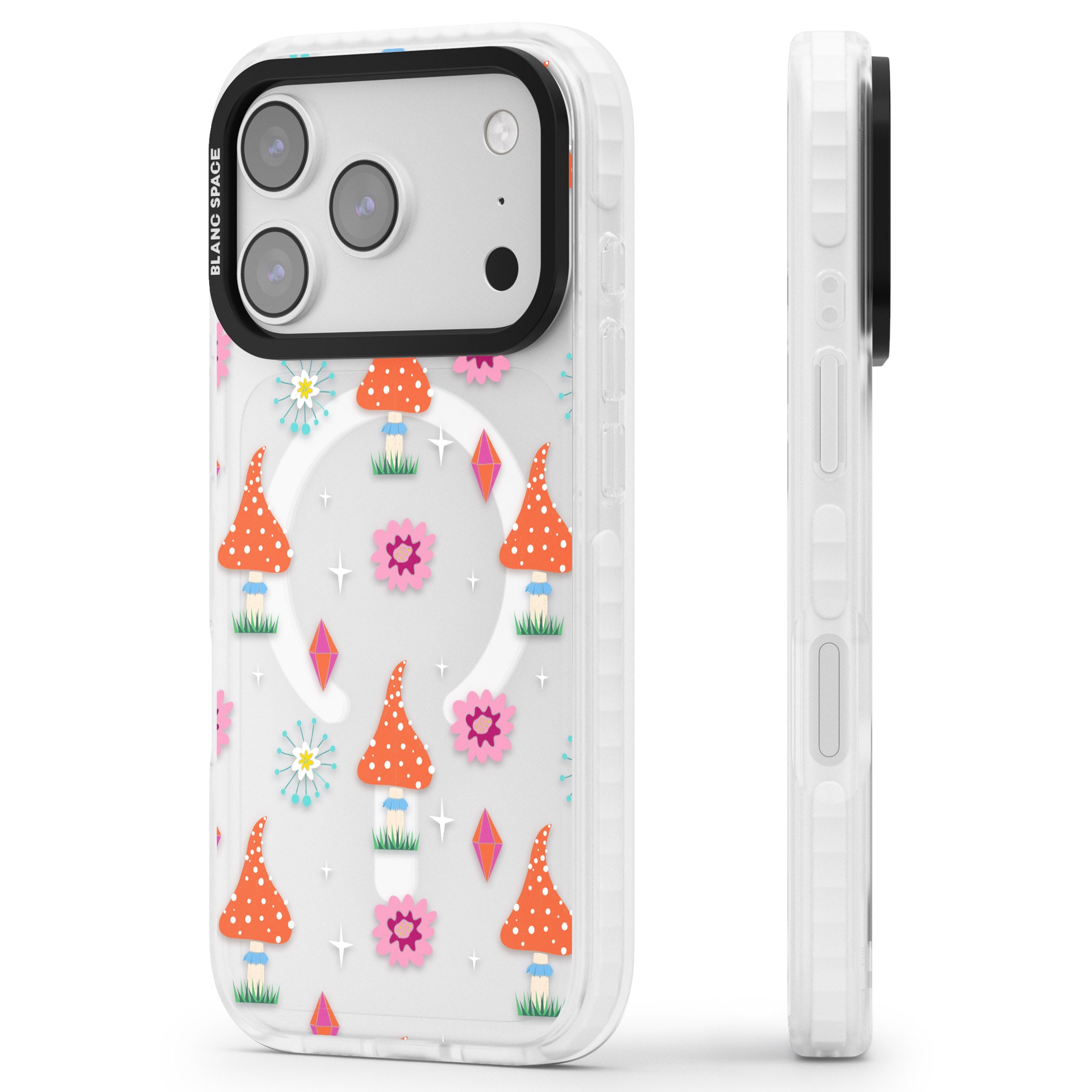 Boho Celestial Mushroom Crystal iPhone 17 Pro Max Impact Pro Clear Phone Case Side Profile