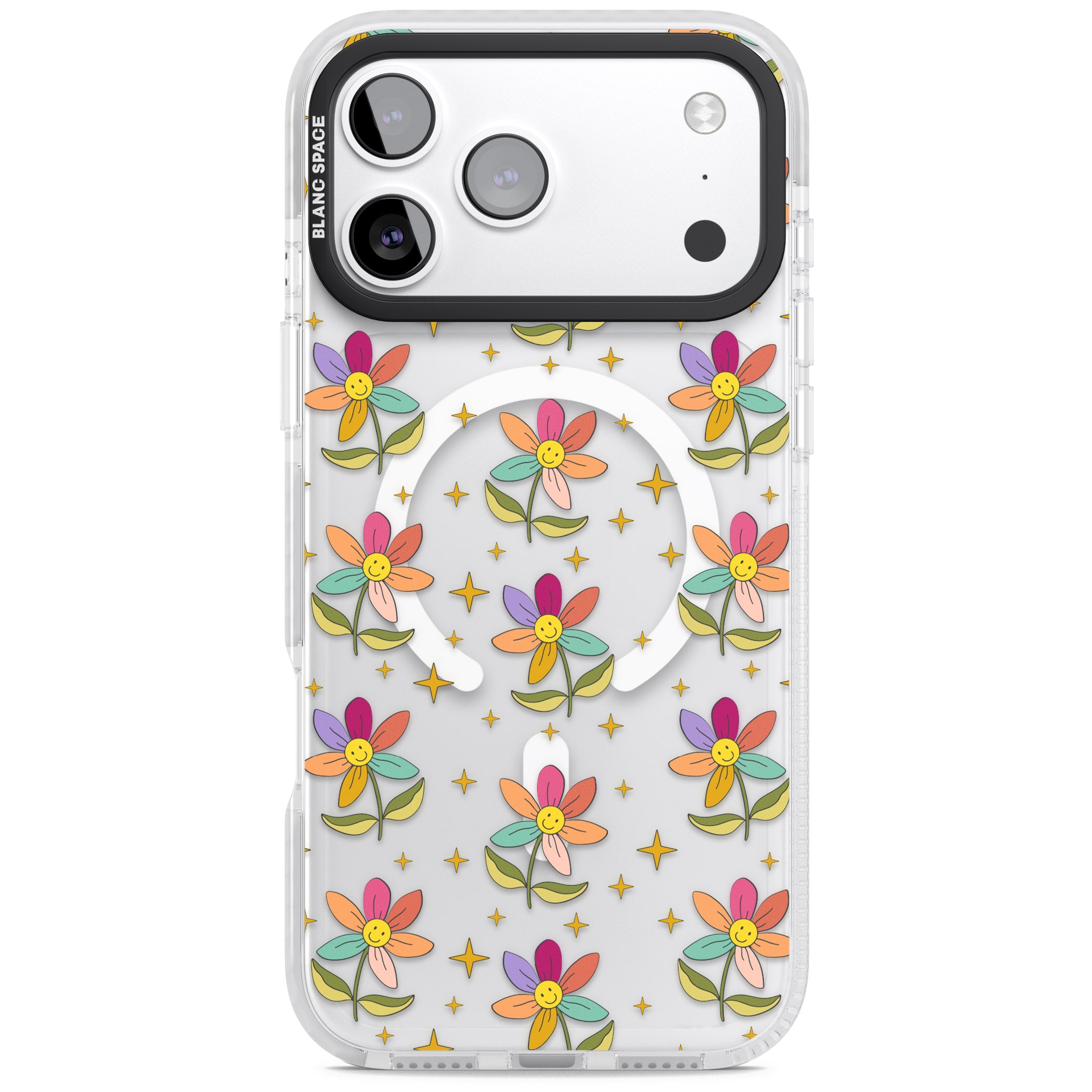 Boho Celestial Happy Flower iPhone 17 Pro Impact Pro Clear Phone Case