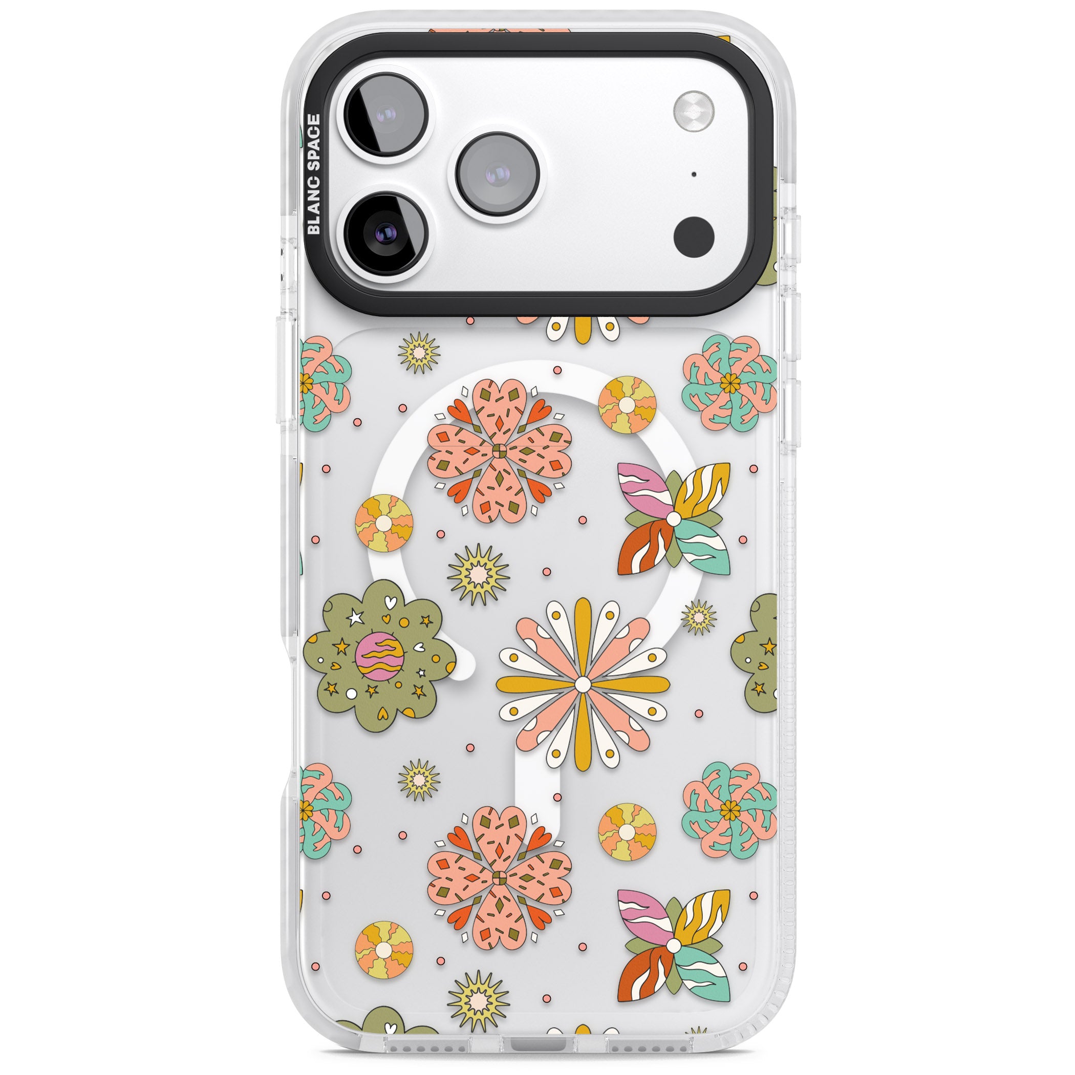 Boho Celestial Psychedelic Floral iPhone 17 Pro Max Impact Pro Clear Phone Case