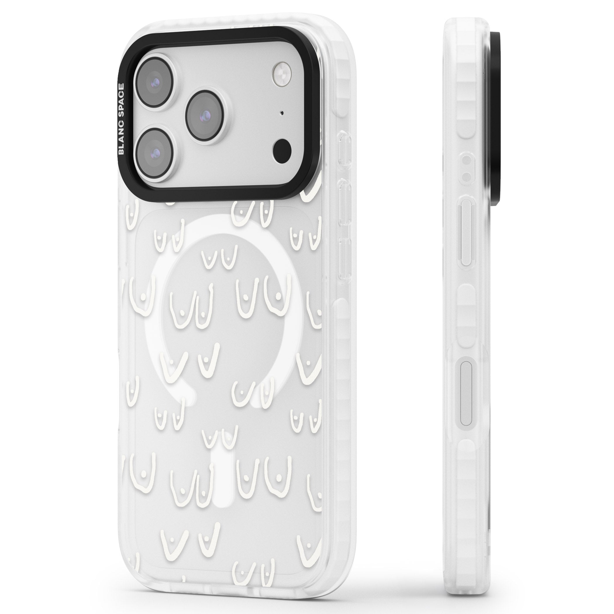 Boob Pattern (White) iPhone 17 Pro Impact Pro Clear Phone Case Side Profile