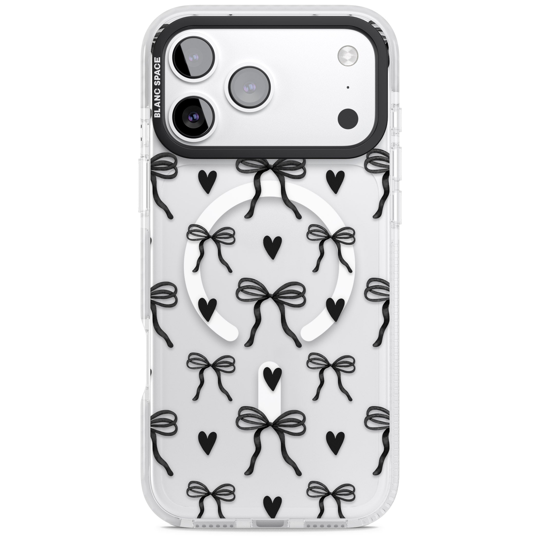 Black Bows & Hearts iPhone 17 Pro Max Impact Pro Clear Phone Case