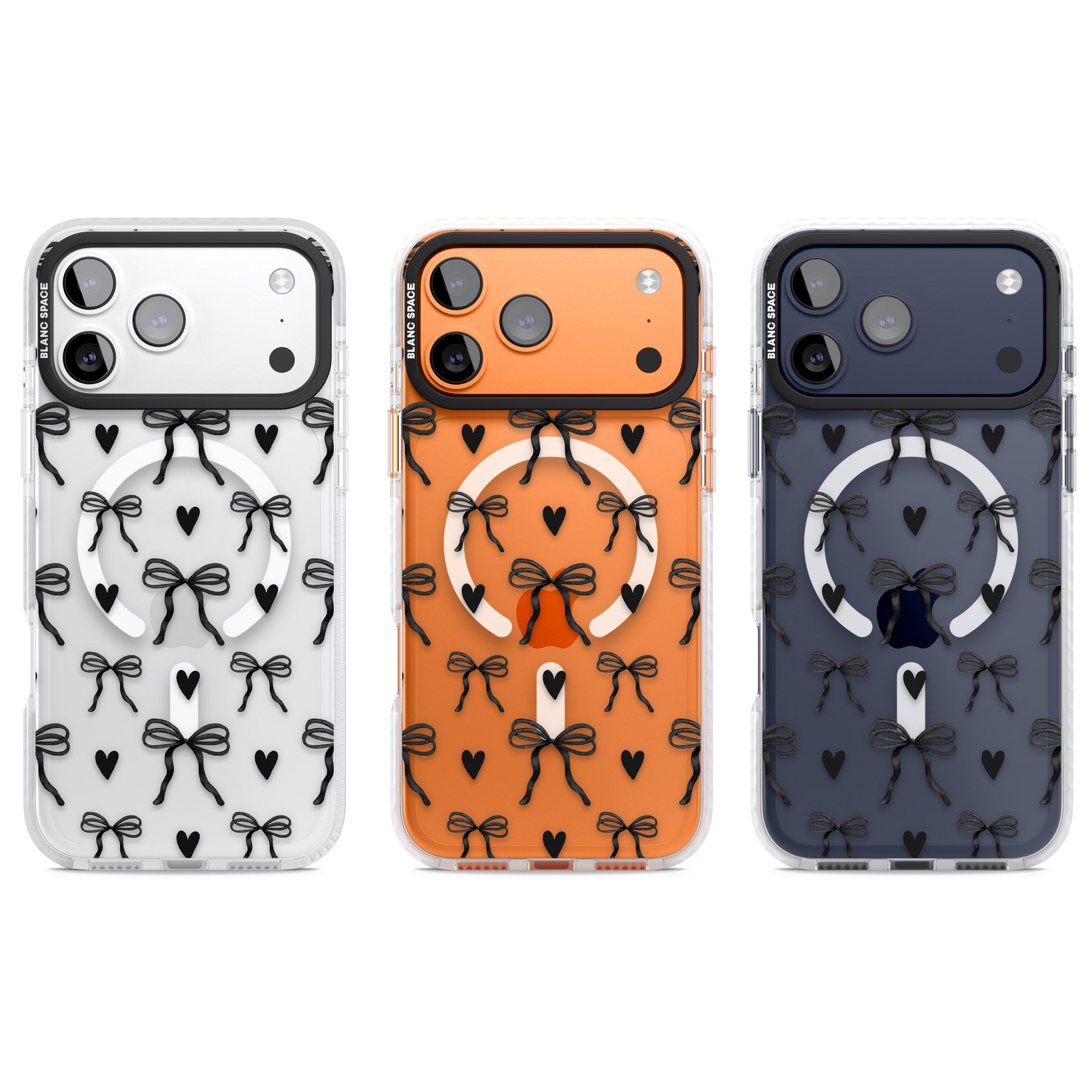 Black Bows & Hearts iPhone 17 Pro Impact Pro Clear Phone Case APT Impact Protection