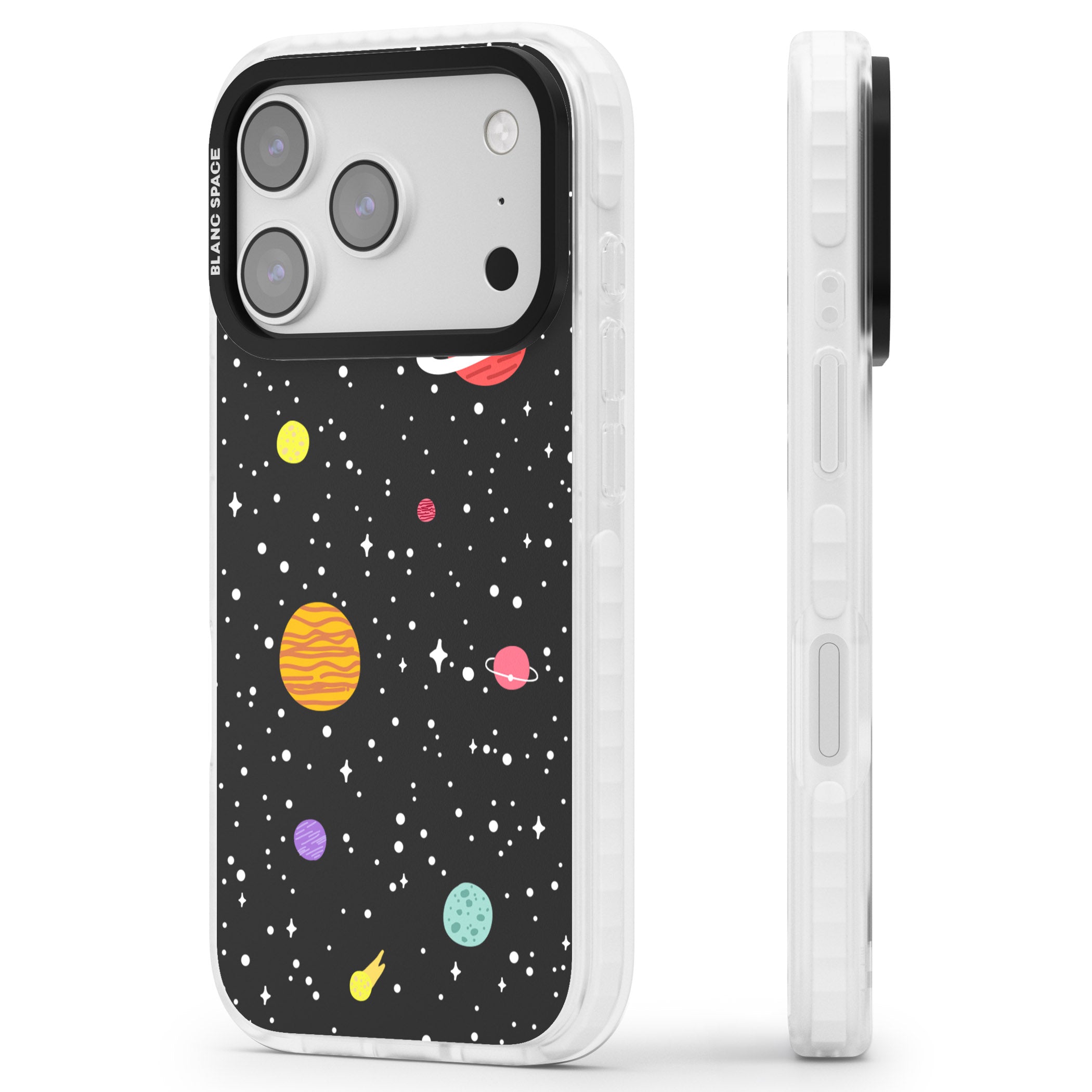 Cute Cartoon Planets iPhone 17 Pro Max Impact Pro Clear Phone Case Side Profile