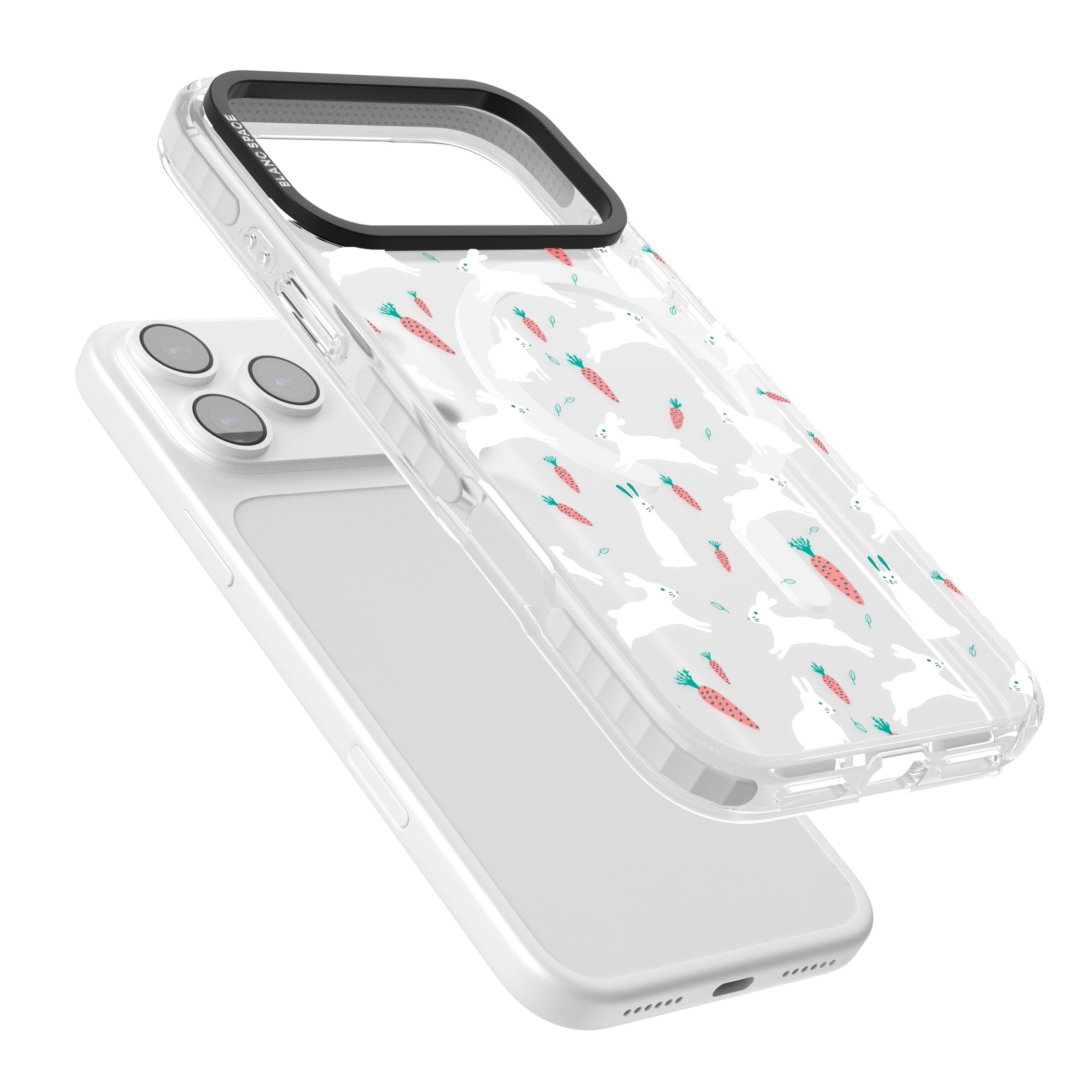 White Bunnies And Carrots iPhone 17 Pro Impact Pro Clear Phone Case Colours