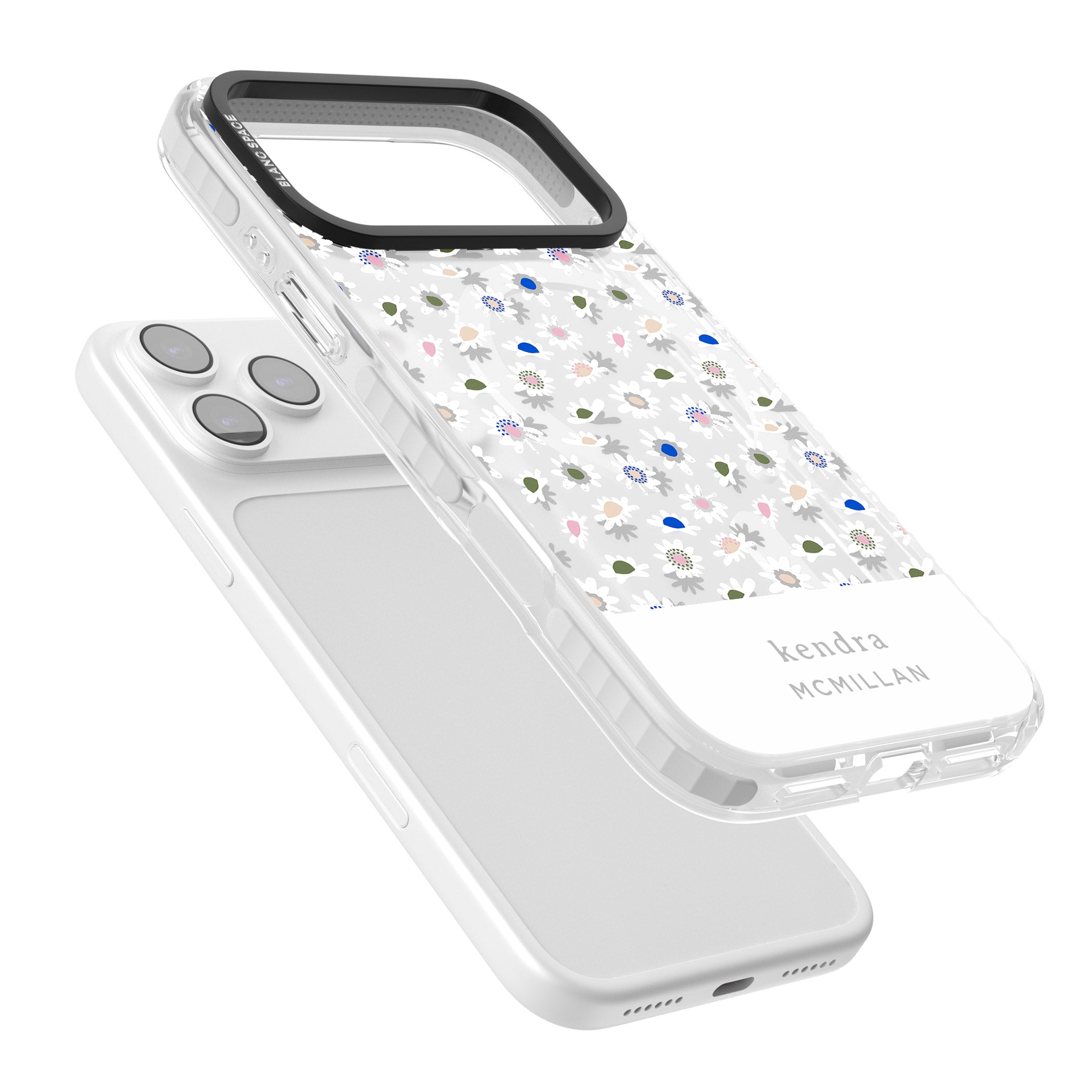 Personalised Grey & White Daisies iPhone 17 Pro Impact Pro Clear Phone Case Colours