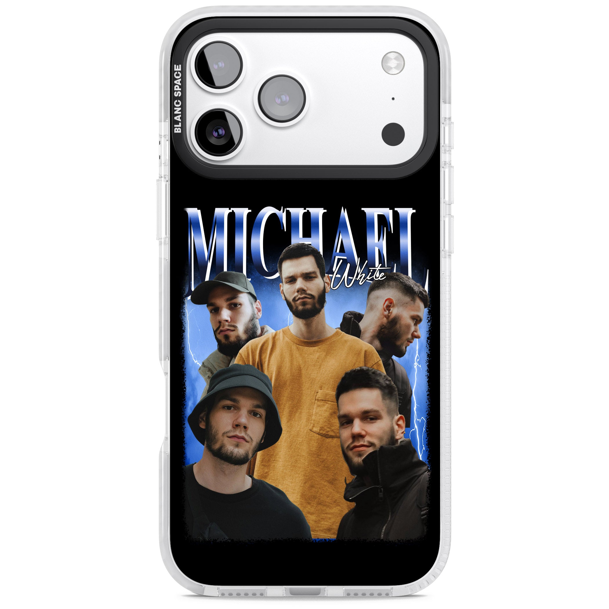 Personalised Airbrush Name & Photo Collage (Blue) iPhone 17 Pro Impact Pro Clear Phone Case