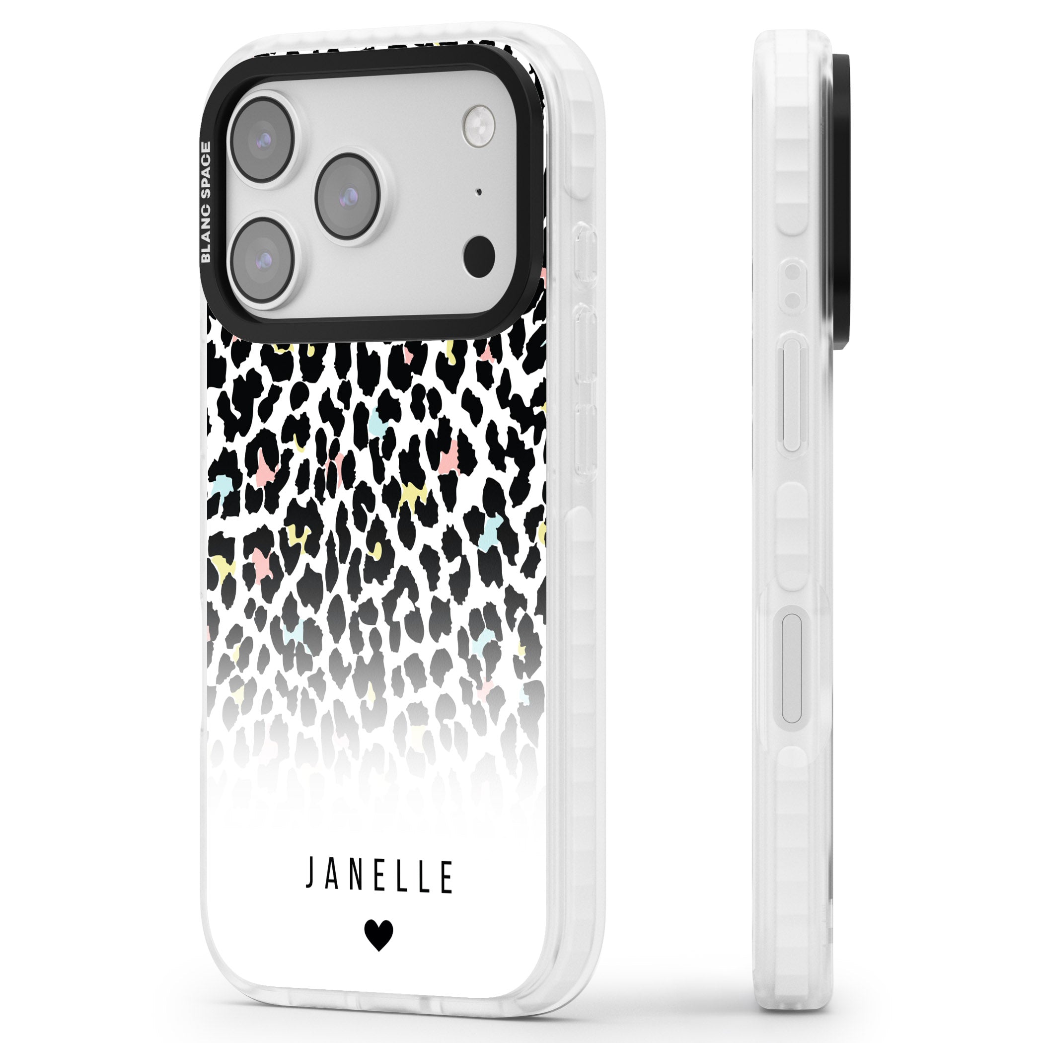 Personalised Pastel Leopard iPhone 17 Pro Impact Pro Clear Phone Case Side Profile