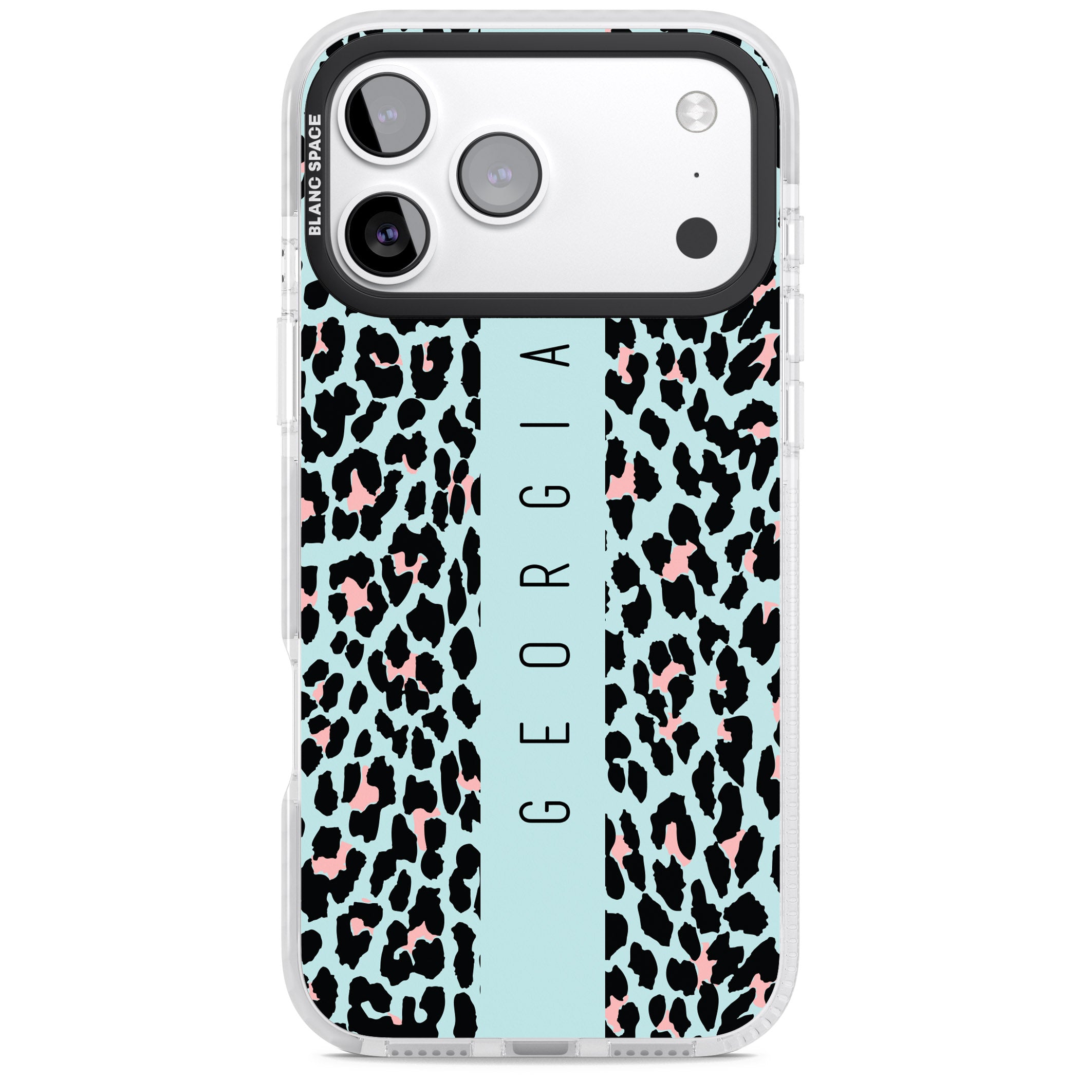Personalised Blue Leopard iPhone 17 Pro Impact Pro Clear Phone Case