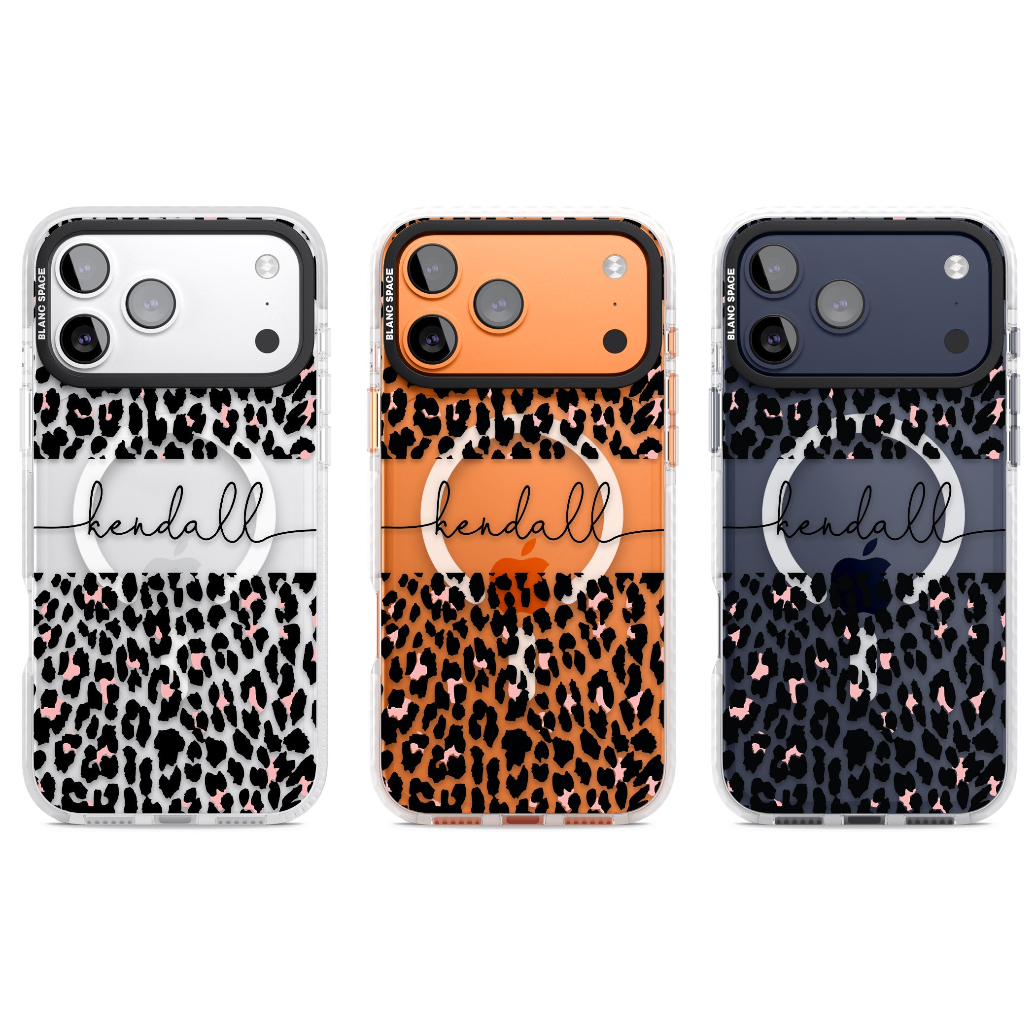 Personalised Cursive Leopard Spots iPhone 17 Pro Impact Pro Clear Phone Case APT Impact Protection