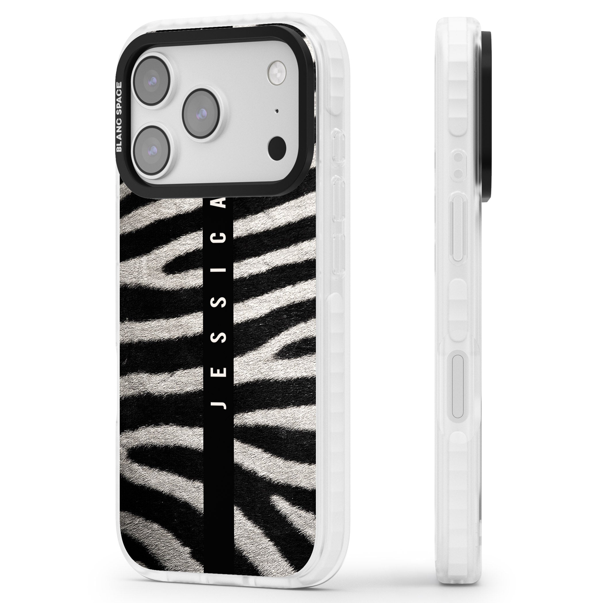 Personalised Zebra Print iPhone 17 Pro Max Impact Pro Clear Phone Case Side Profile
