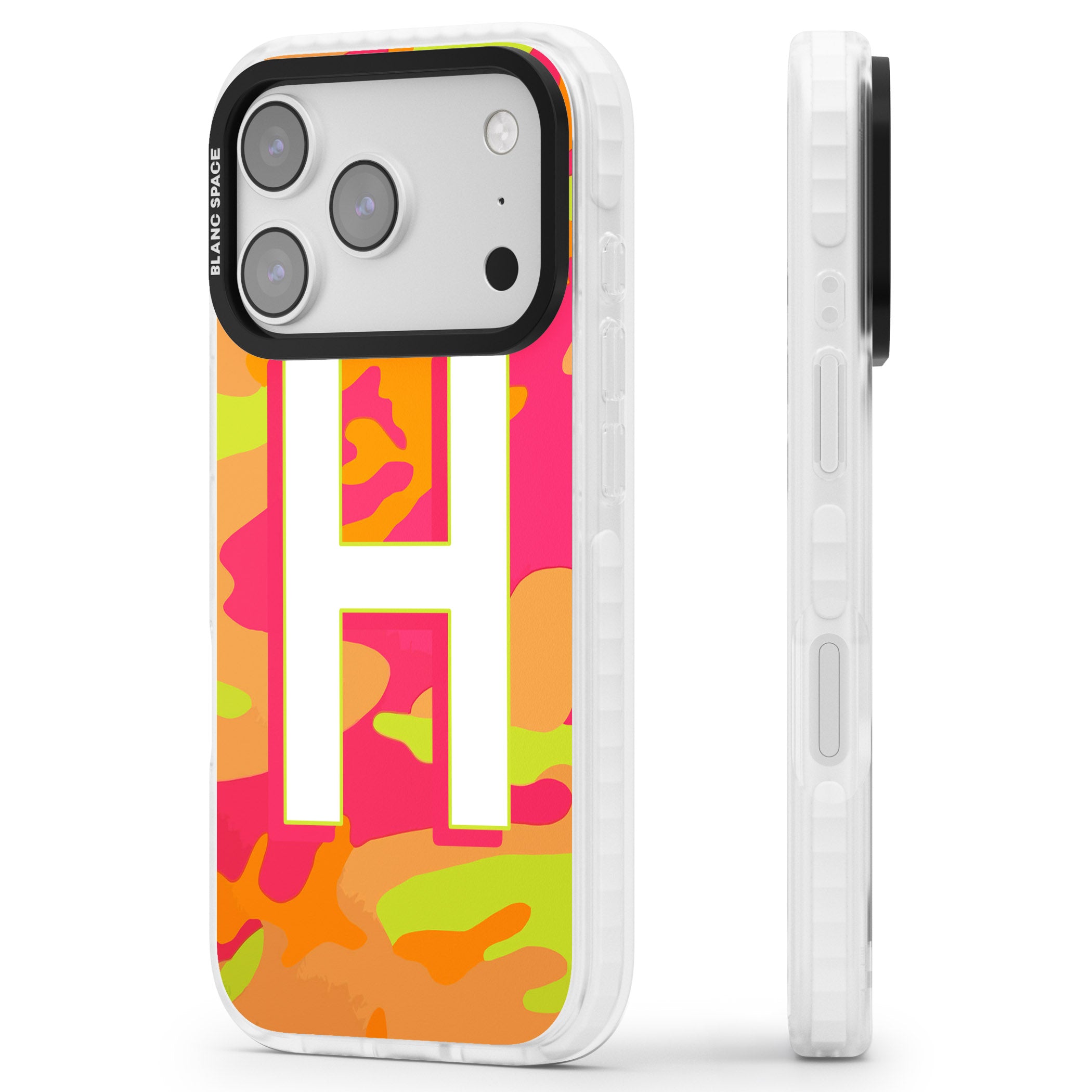 Personalised Neon Camo iPhone 17 Pro Impact Pro Clear Phone Case Side Profile