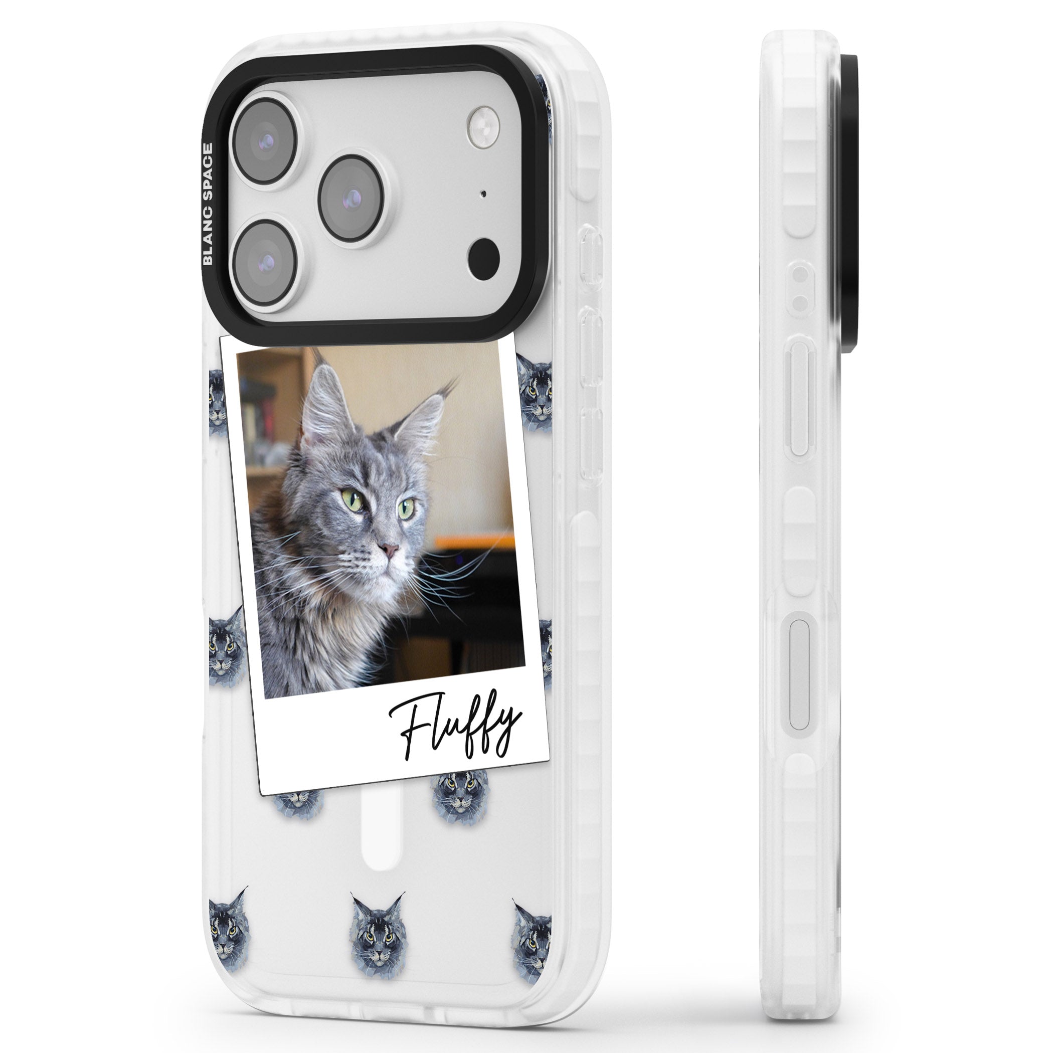 Personalised Maine Coon Photo iPhone 17 Pro Impact Pro Clear Phone Case Side Profile