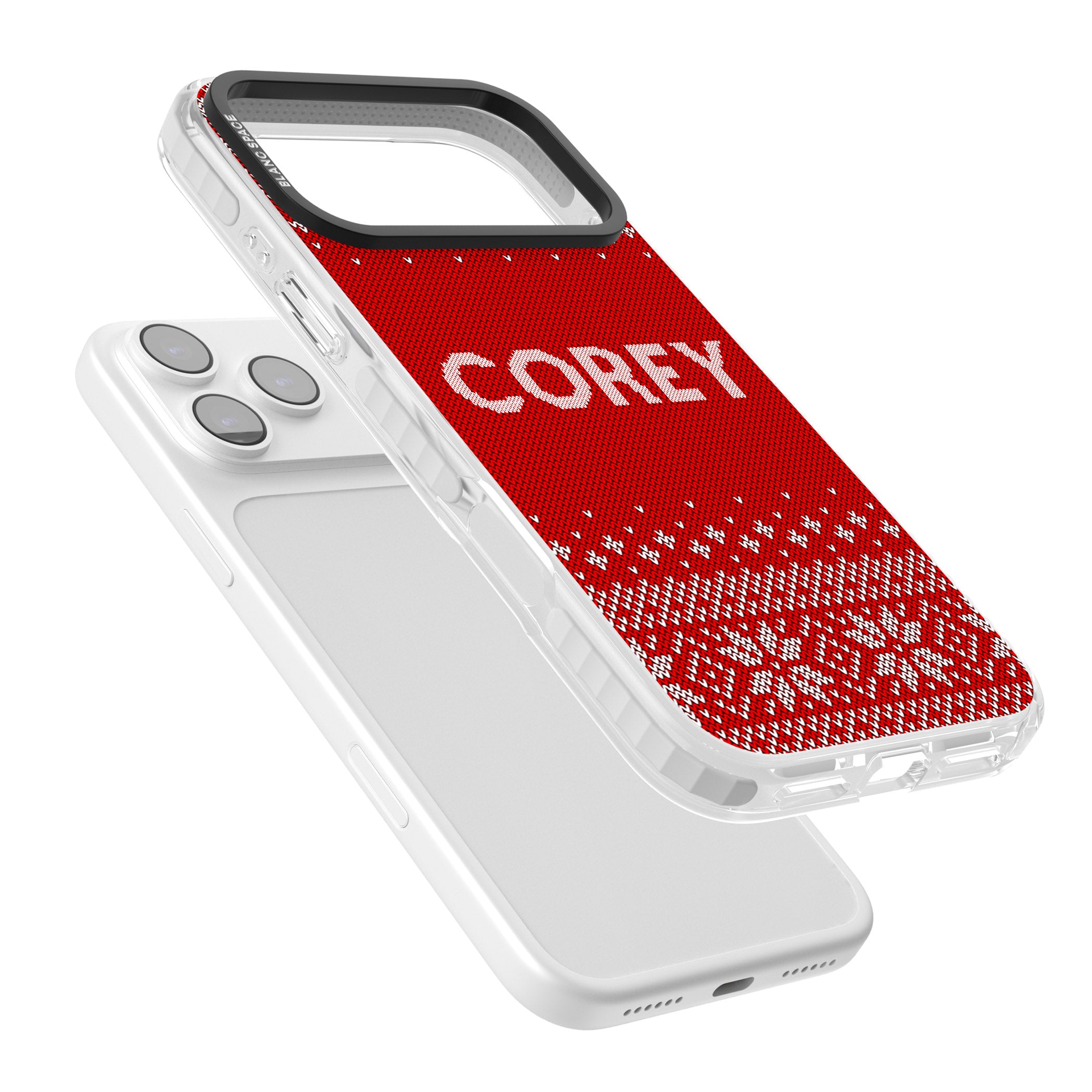 Personalised Red Christmas Knit iPhone 17 Pro Impact Pro Clear Phone Case Colours