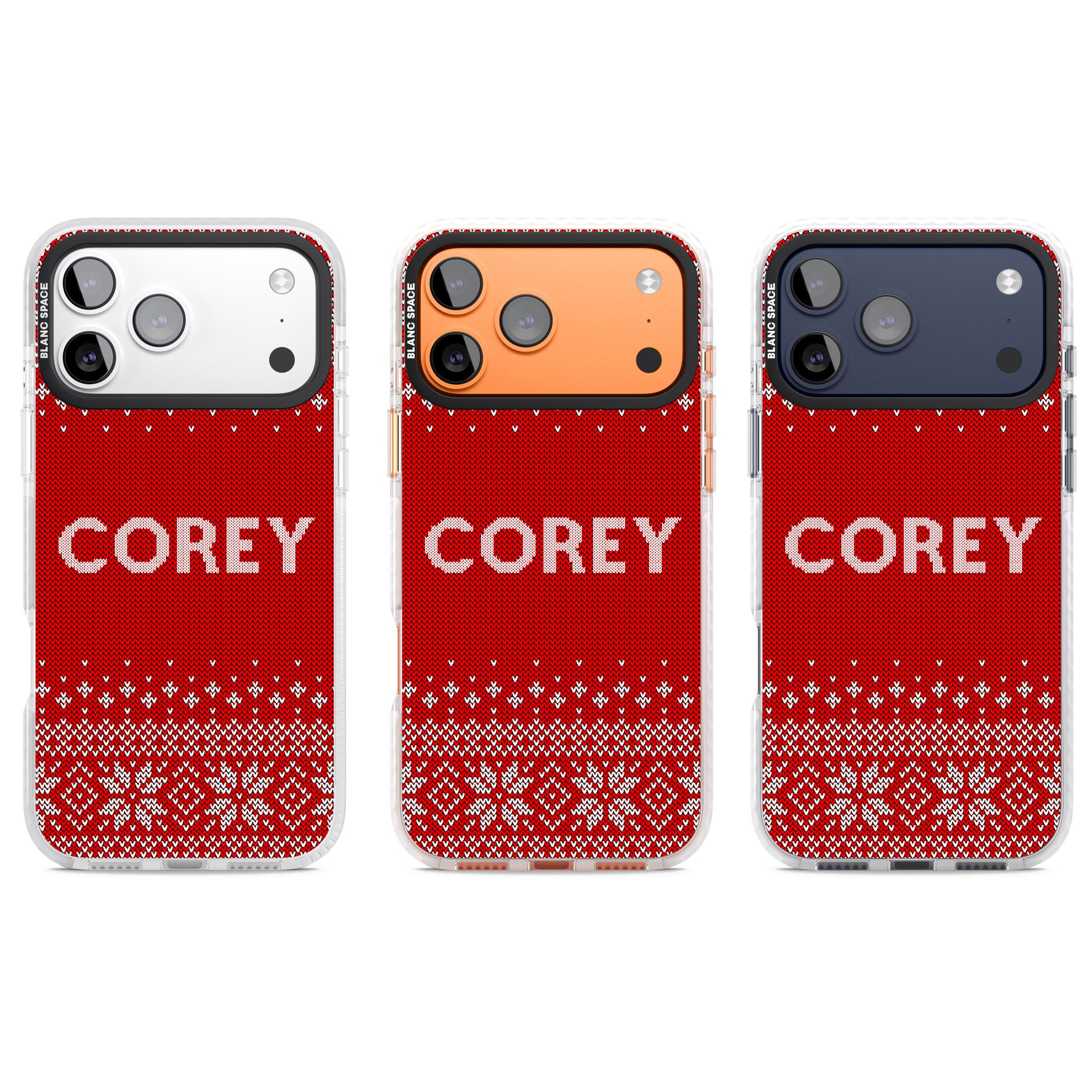 Personalised Red Christmas Knit iPhone 17 Pro Impact Pro Clear Phone Case APT Impact Protection