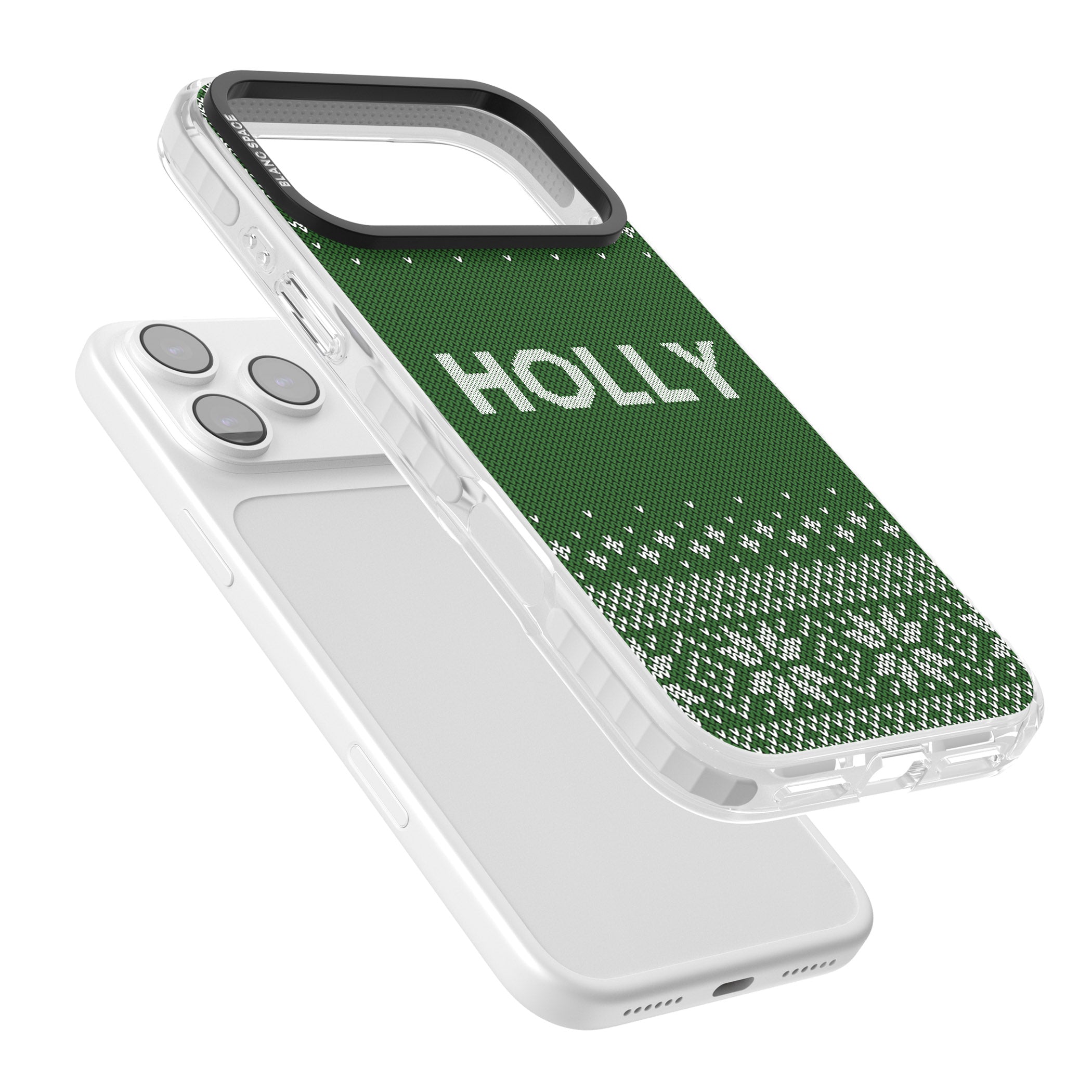 Personalised Green Christmas Knit iPhone 17 Pro Impact Pro Clear Phone Case Colours