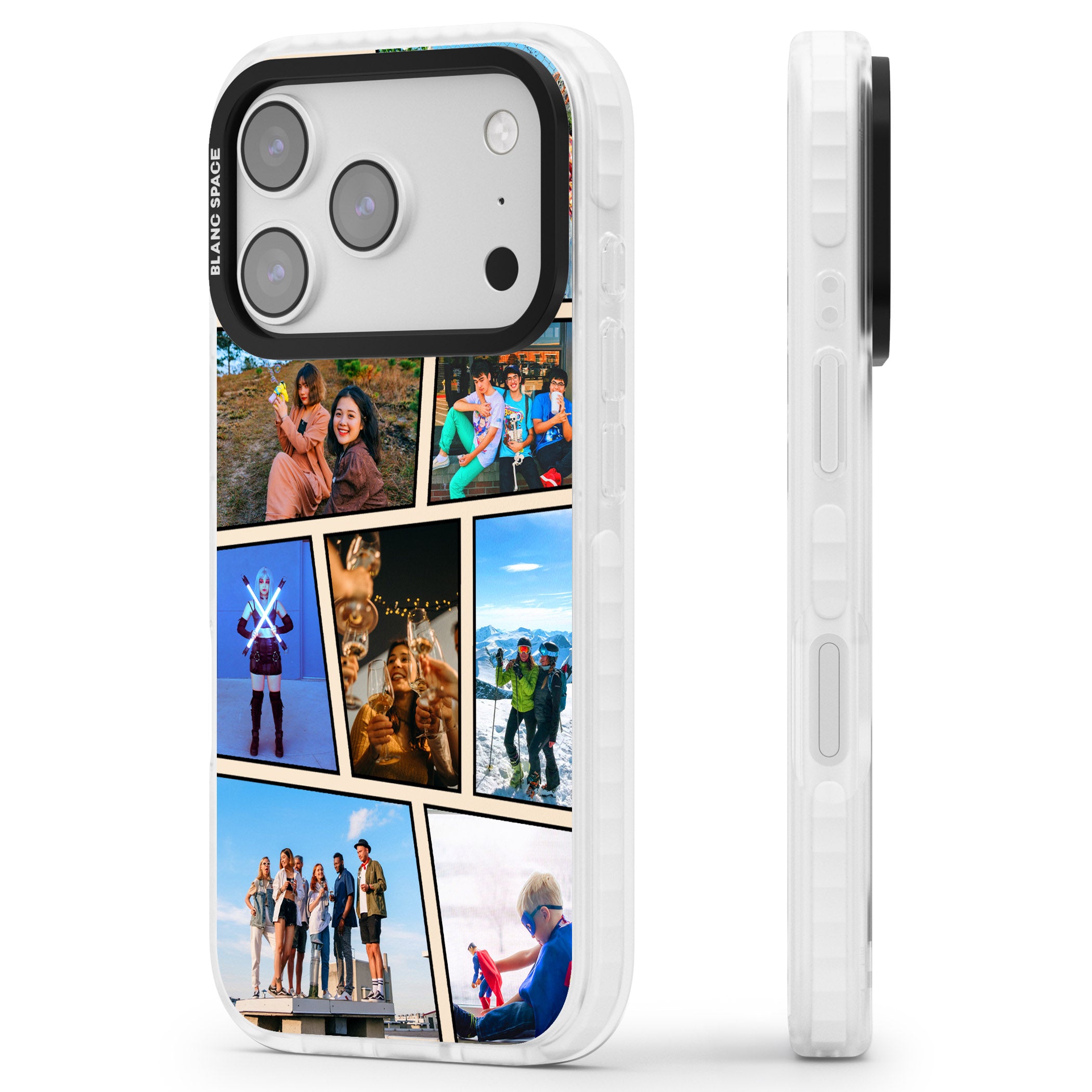 Personalised Comic Strip Photo iPhone 17 Pro Impact Pro Clear Phone Case Side Profile