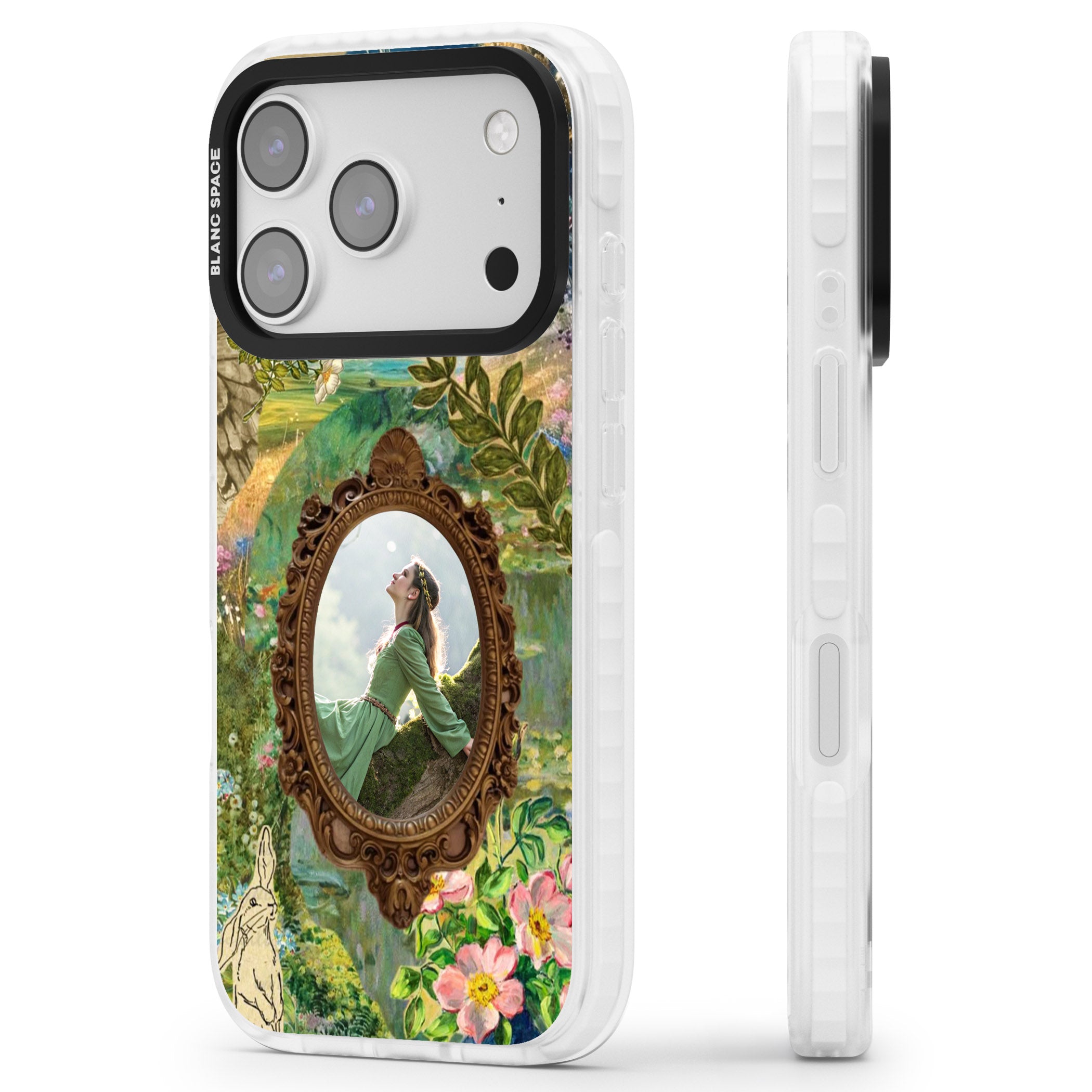 Personalised Meadow Frame iPhone 17 Pro Impact Pro Clear Phone Case Side Profile