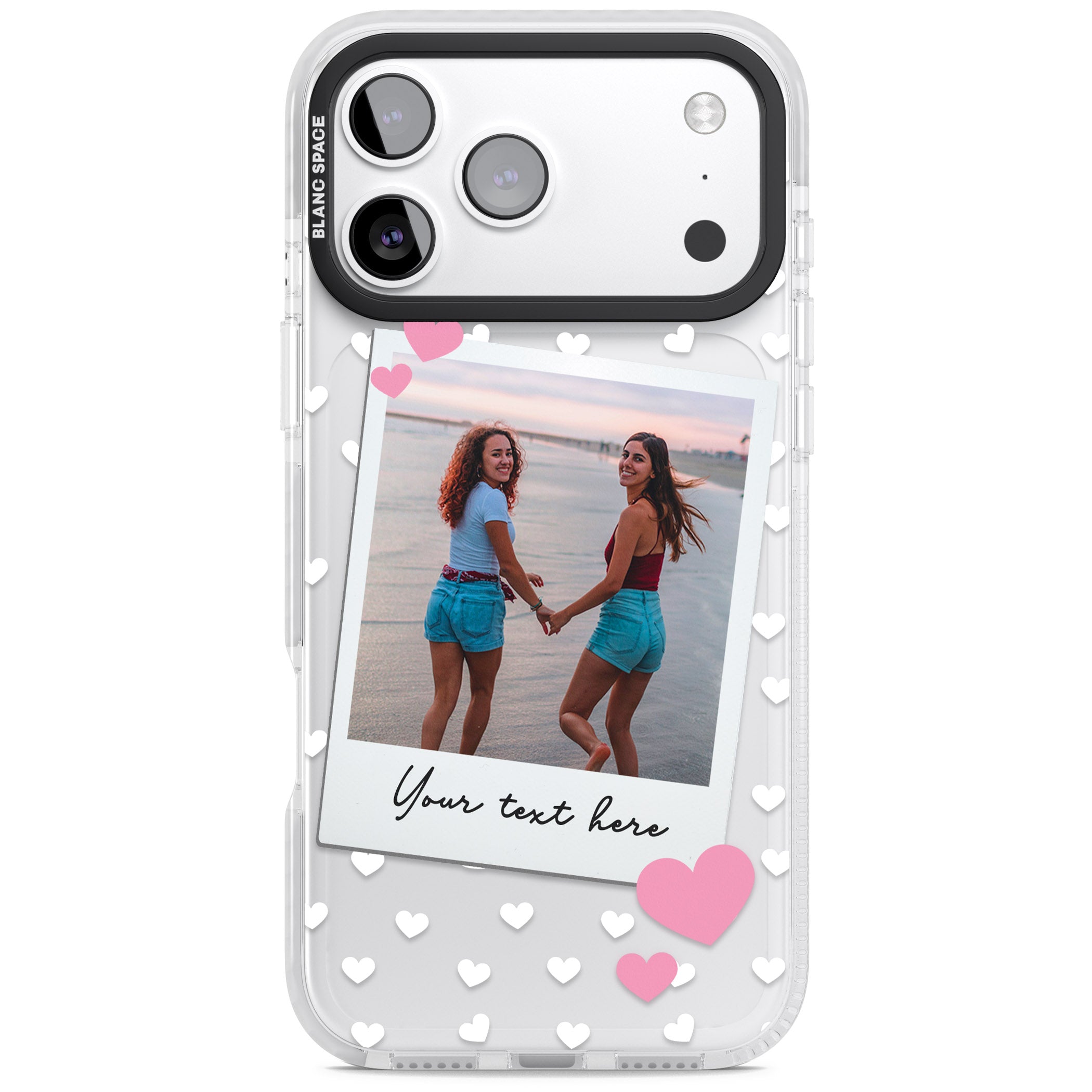 Personalised Hearts Instant Camera Photo iPhone 17 Pro Impact Pro Clear Phone Case