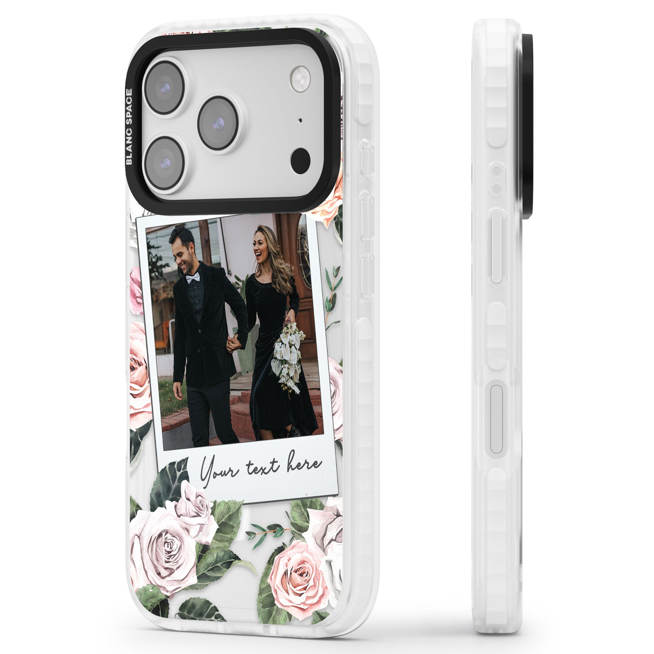 Personalised Floral Instant Camera Photo iPhone 17 Pro Max Impact Pro Clear Phone Case Side Profile