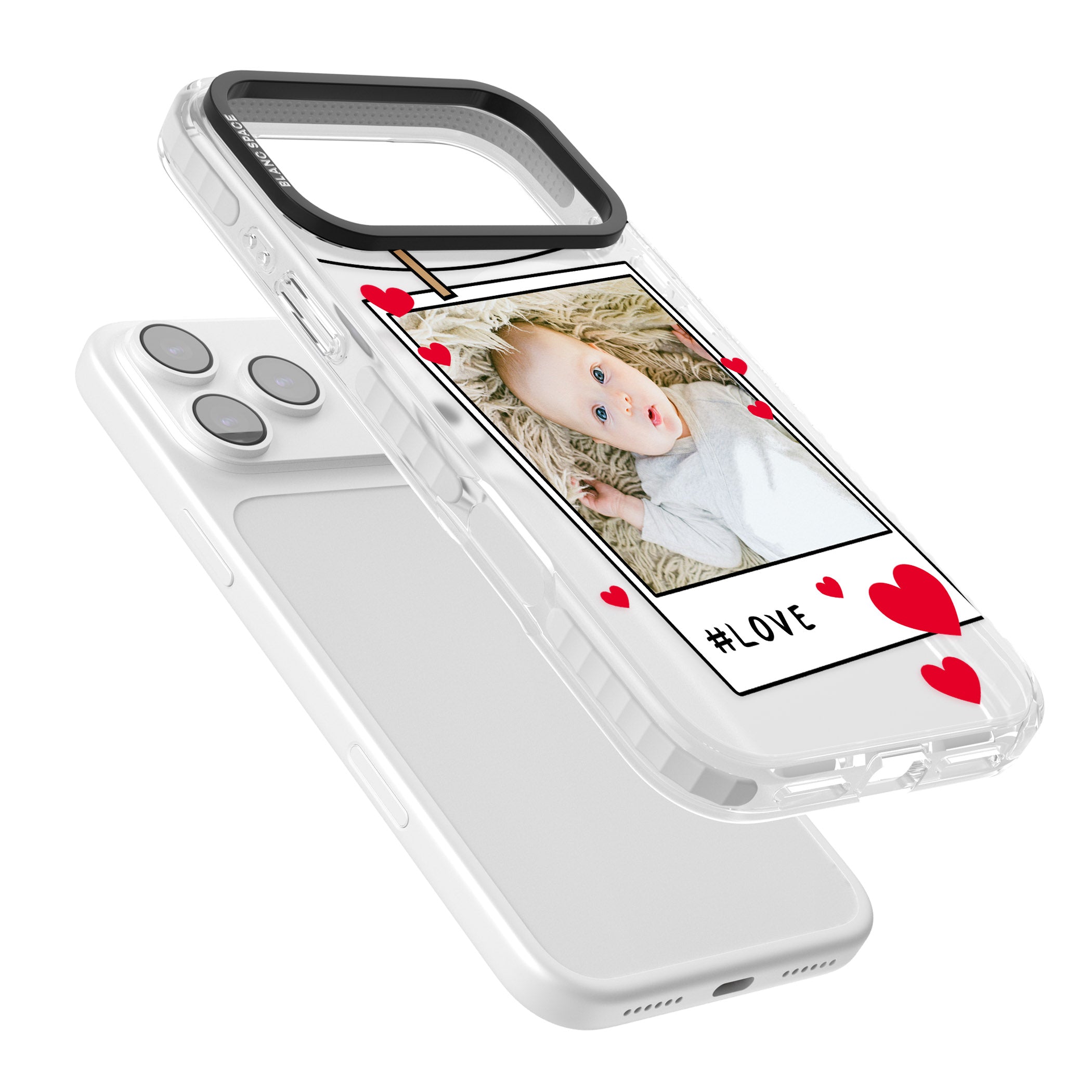 Personalised Paperclip & Hearts Instant Camera Photo iPhone 17 Pro Impact Pro Clear Phone Case Colours