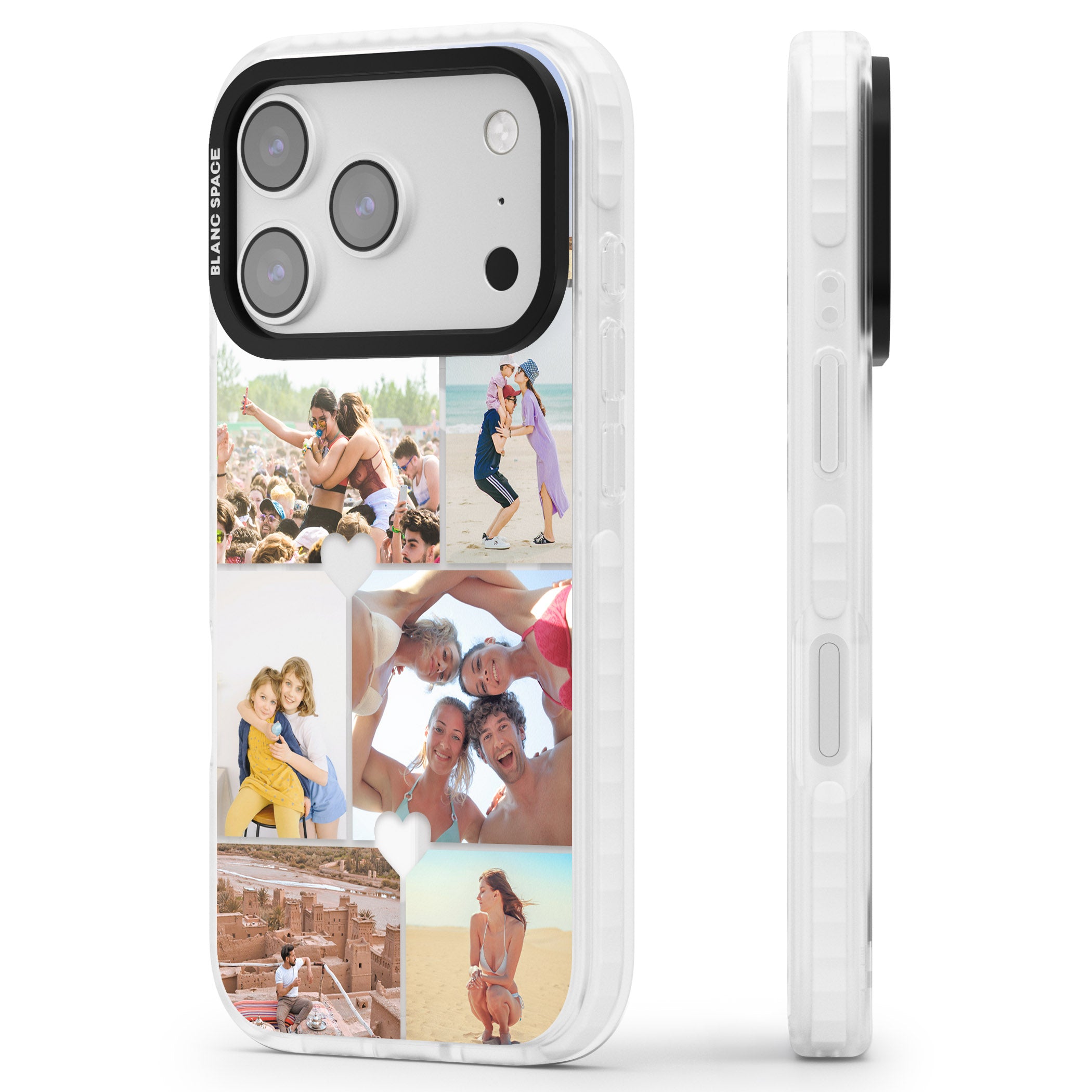 Personalised Heart Photo Grid iPhone 17 Pro Max Impact Pro Clear Phone Case Side Profile