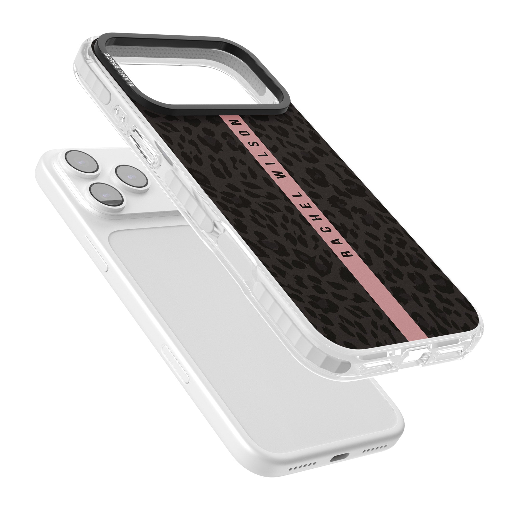 Personalised Pink Stripe Leopard iPhone 17 Pro Impact Pro Clear Phone Case Colours