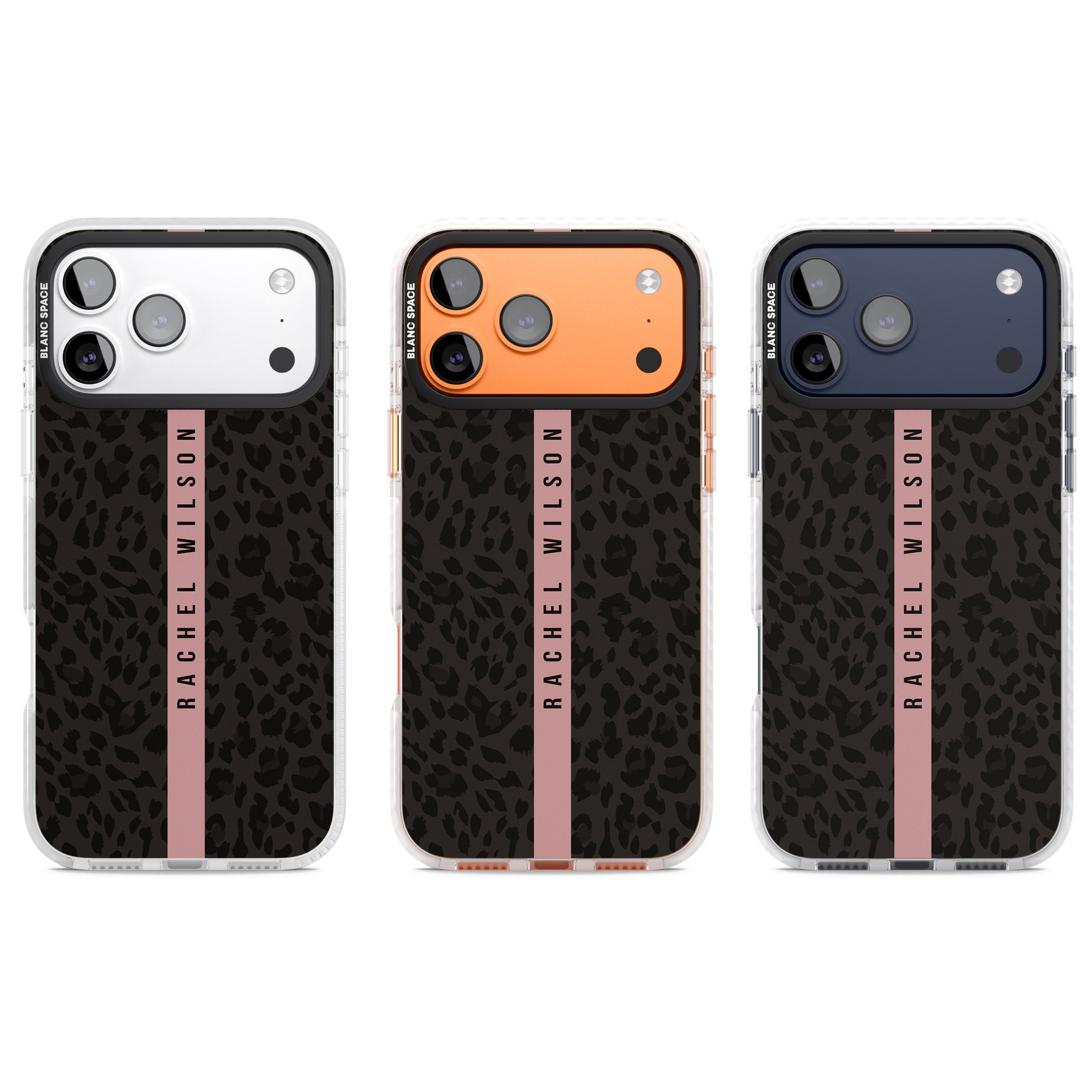 Personalised Pink Stripe Leopard iPhone 17 Pro Impact Pro Clear Phone Case APT Impact Protection