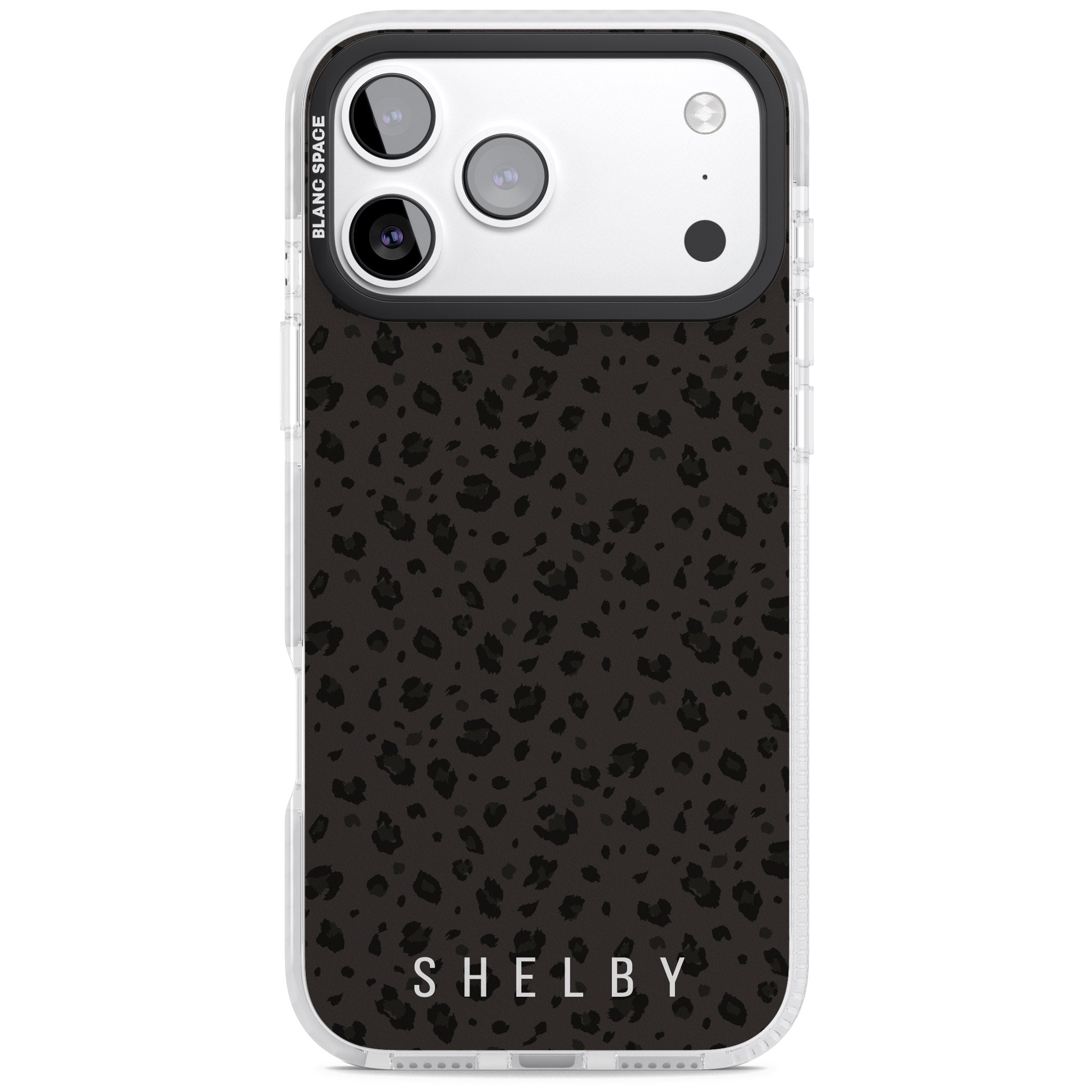 Personalised Dark Leopard Lettering iPhone 17 Pro Impact Pro Clear Phone Case