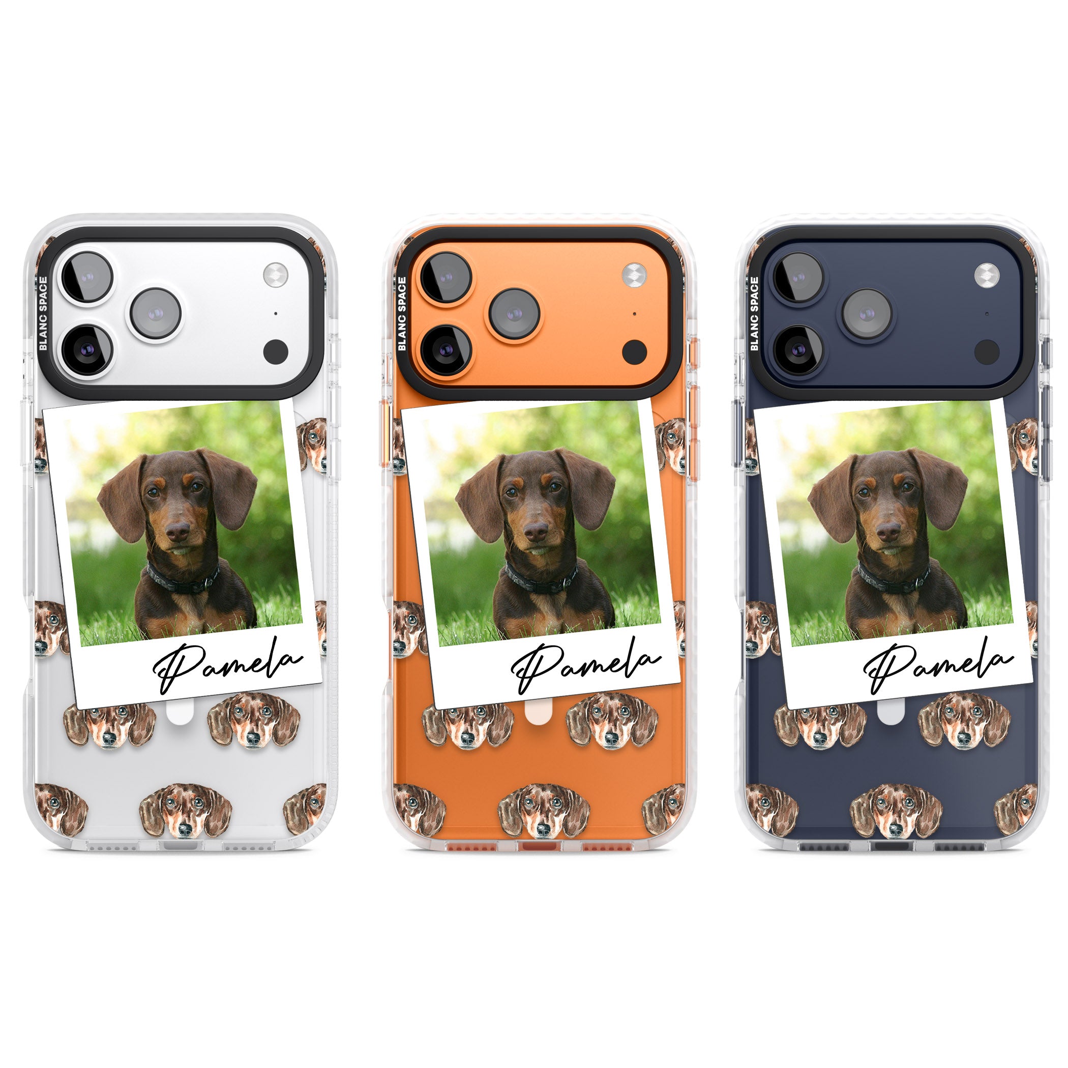 Personalised Brown Dachshund Instant Camera Photo iPhone 17 Pro Impact Pro Clear Phone Case APT Impact Protection