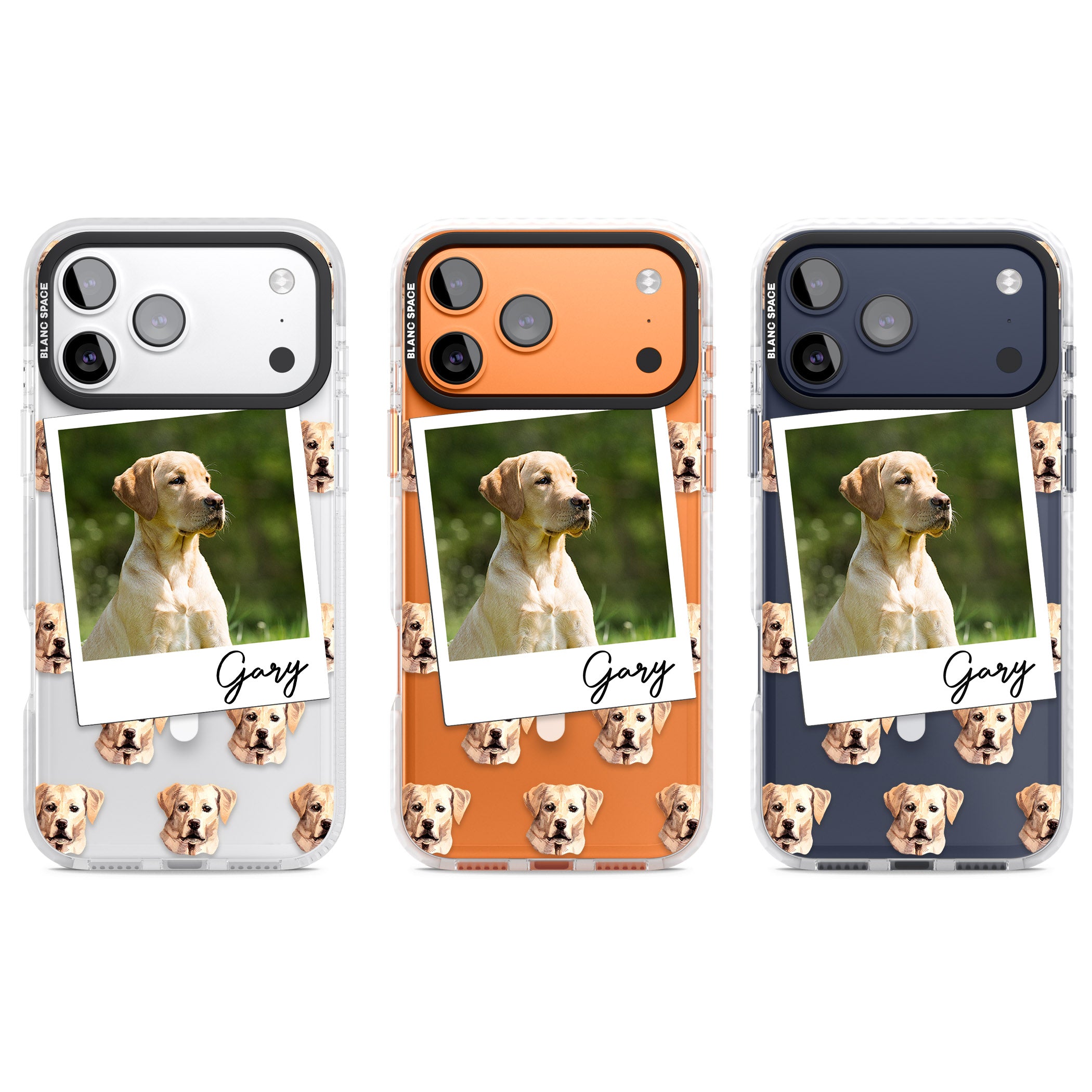 Personalised Tan Black Labrador Instant Camera Photo iPhone 17 Pro Impact Pro Clear Phone Case APT Impact Protection